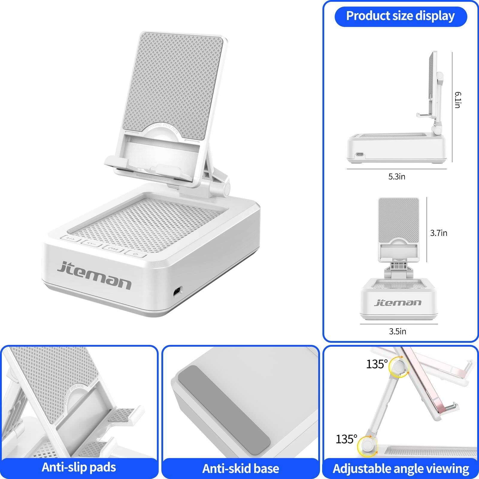 Foto 5 | Soporte Para Teléfono Con Altavoz Bluetooth Jteman Portátil Blanco - Venta Internacional.