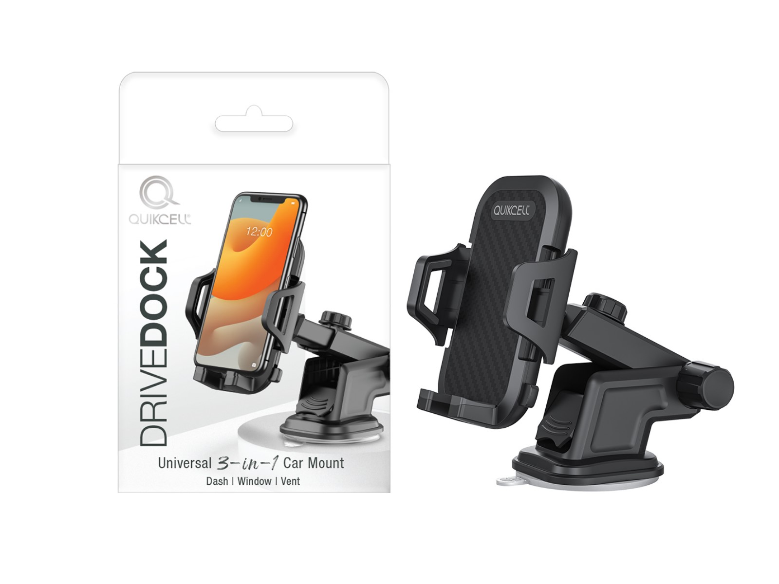 Foto 2 | Soporte de Teléfono para Auto Quikcell Drivedock color Negro con Soporte/ Succión y Ventila Tablero