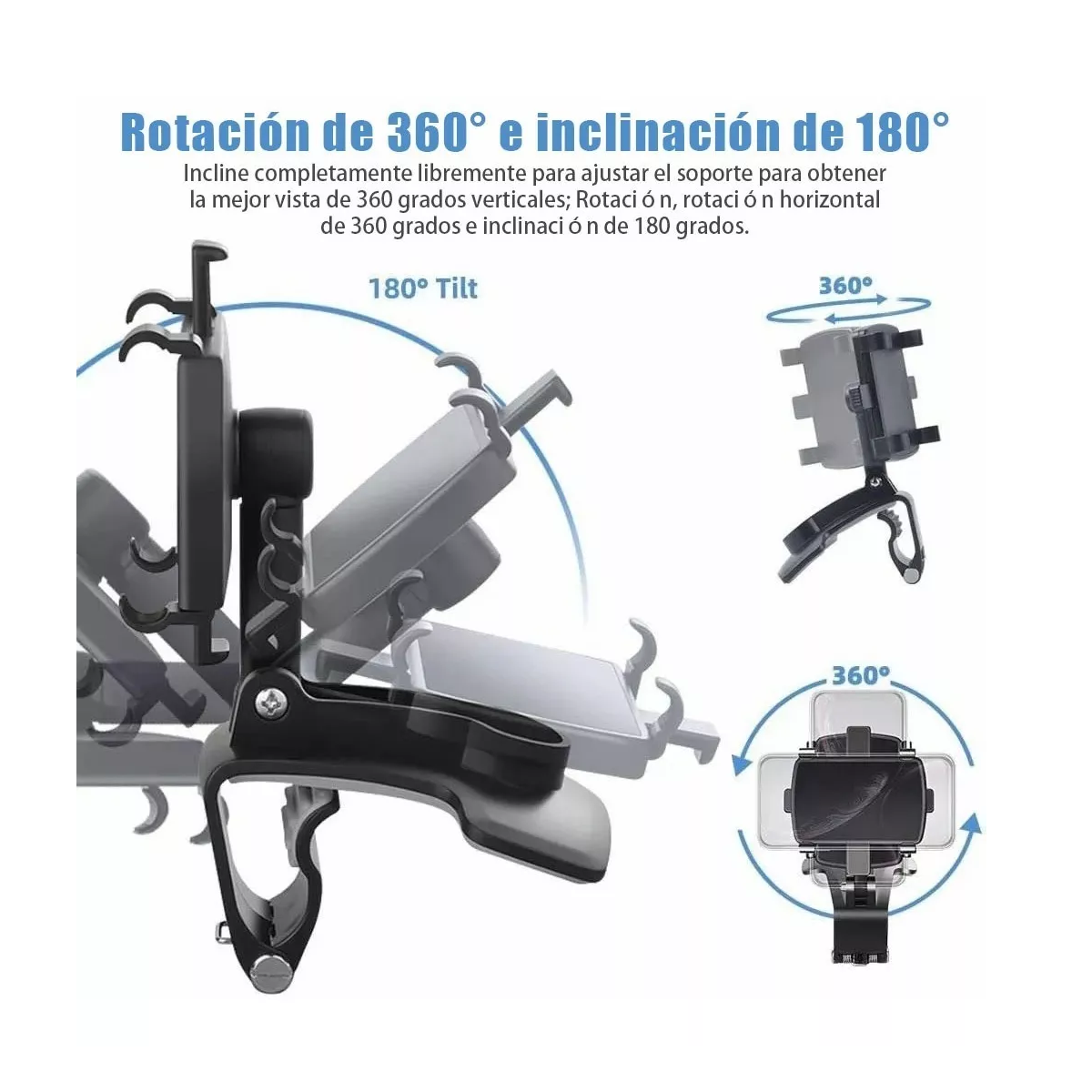 Foto 4 pulgar | Soporte Universal Teléfono Móvil Giratorio De 360° Para Auto  Eo Safe Imports Esi-10533 Negro