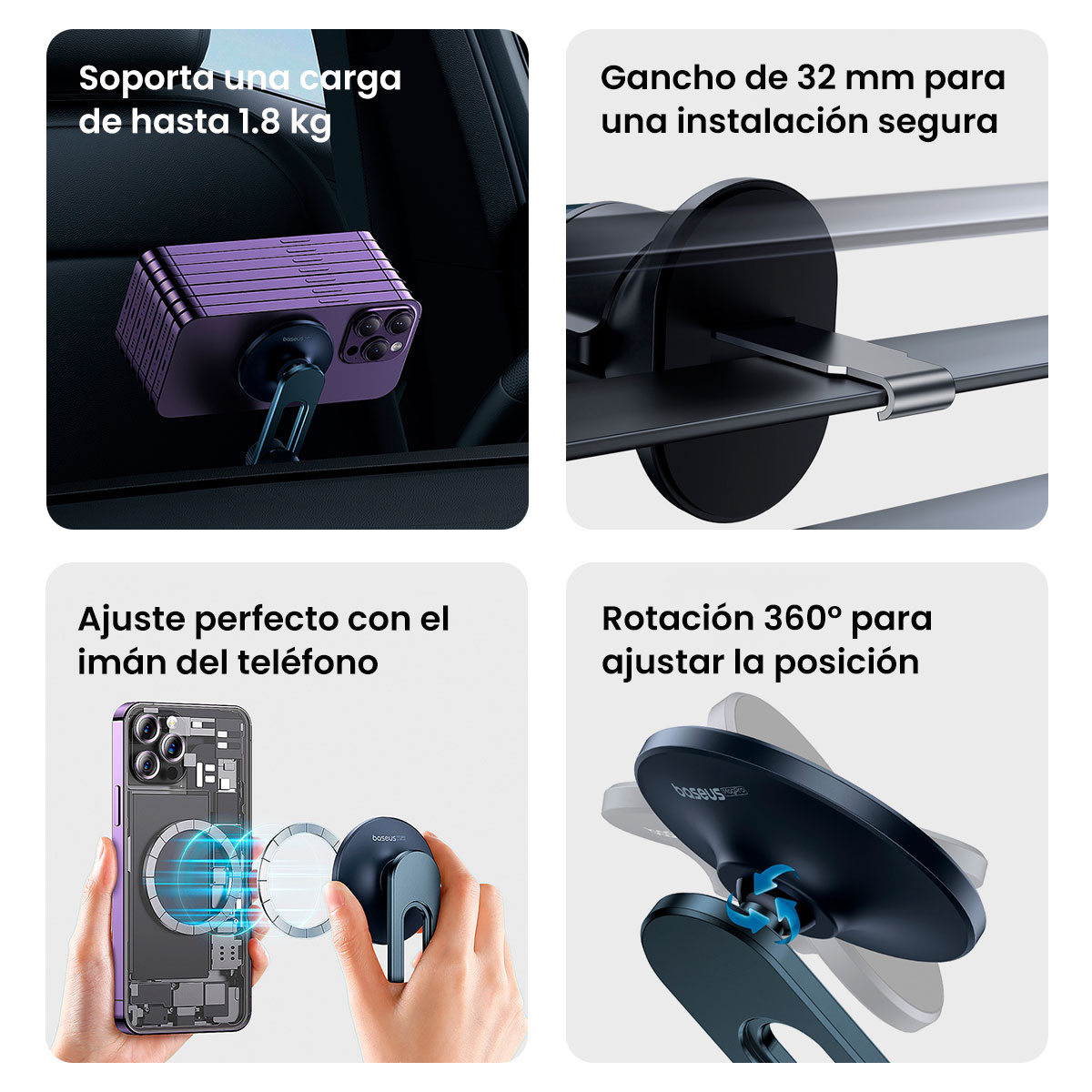 Foto 5 pulgar | Soporte Magnético para Coche Baseus Magpro Ajuste de 360° Negro