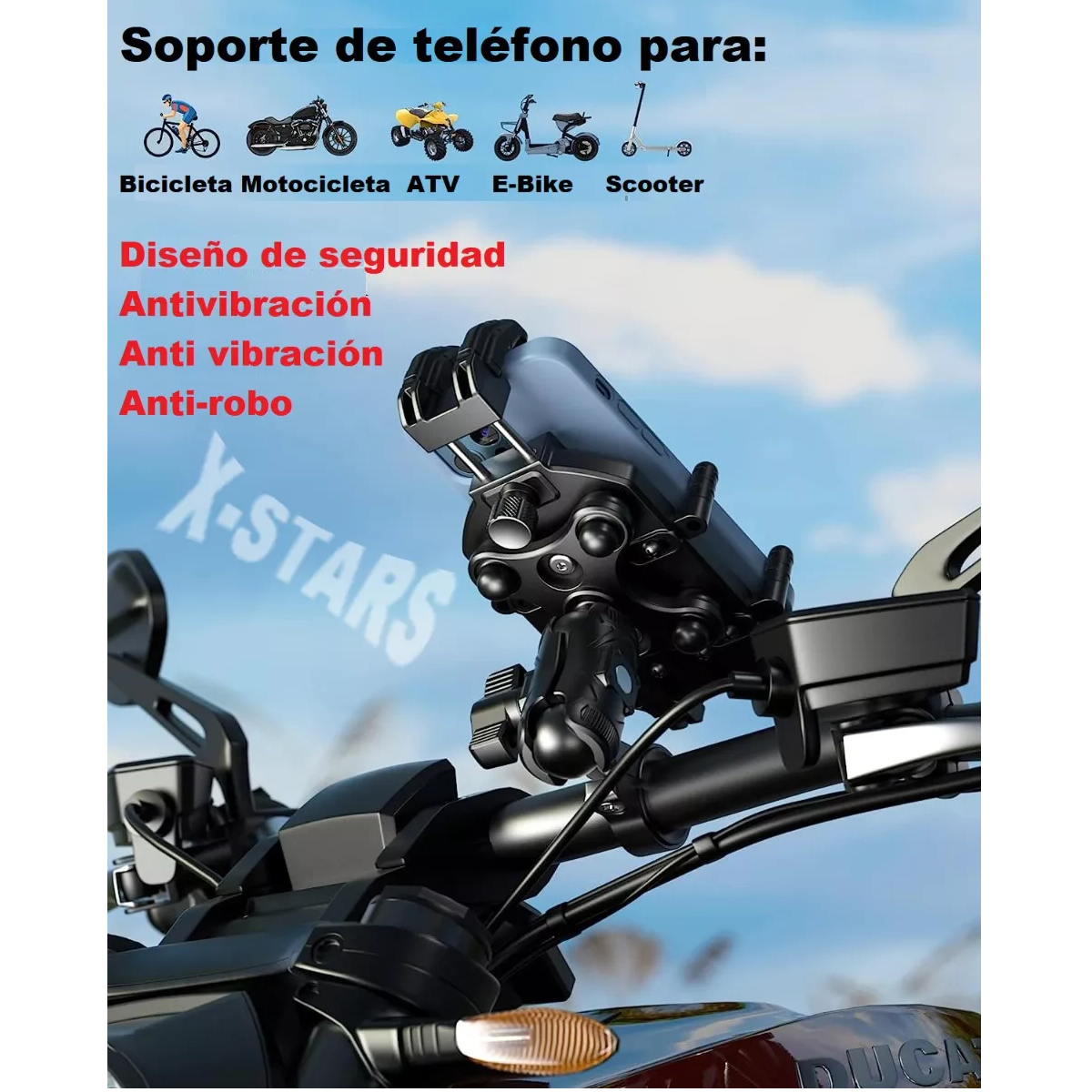 Foto 4 pulgar | Soporte Porta Celular Antirrobopara Motocicleta Amortiguado Eo Safe Imports Esi-13603 Negro