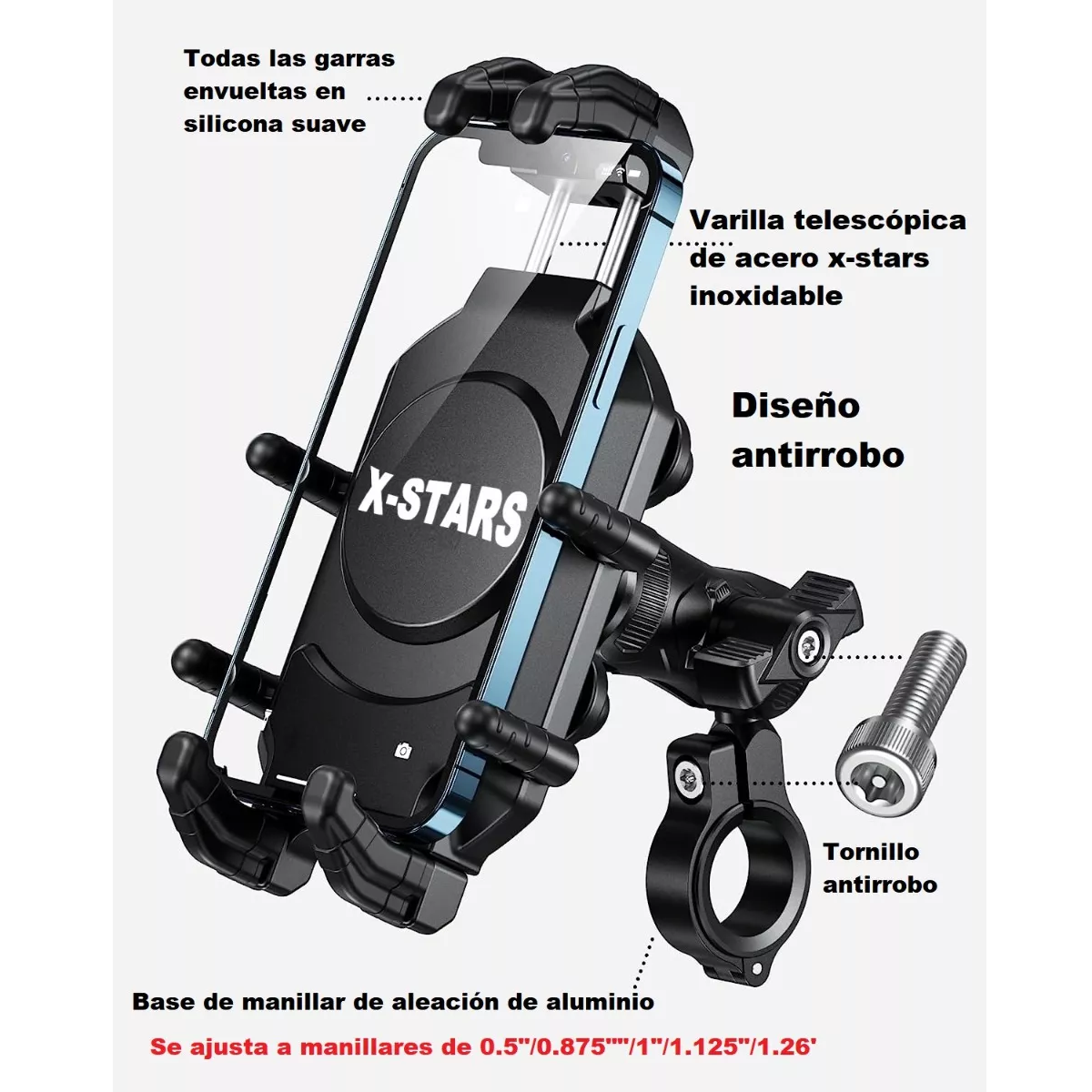 Foto 5 pulgar | Soporte Porta Celular Antirrobopara Motocicleta Amortiguado Eo Safe Imports Esi-13603 Negro