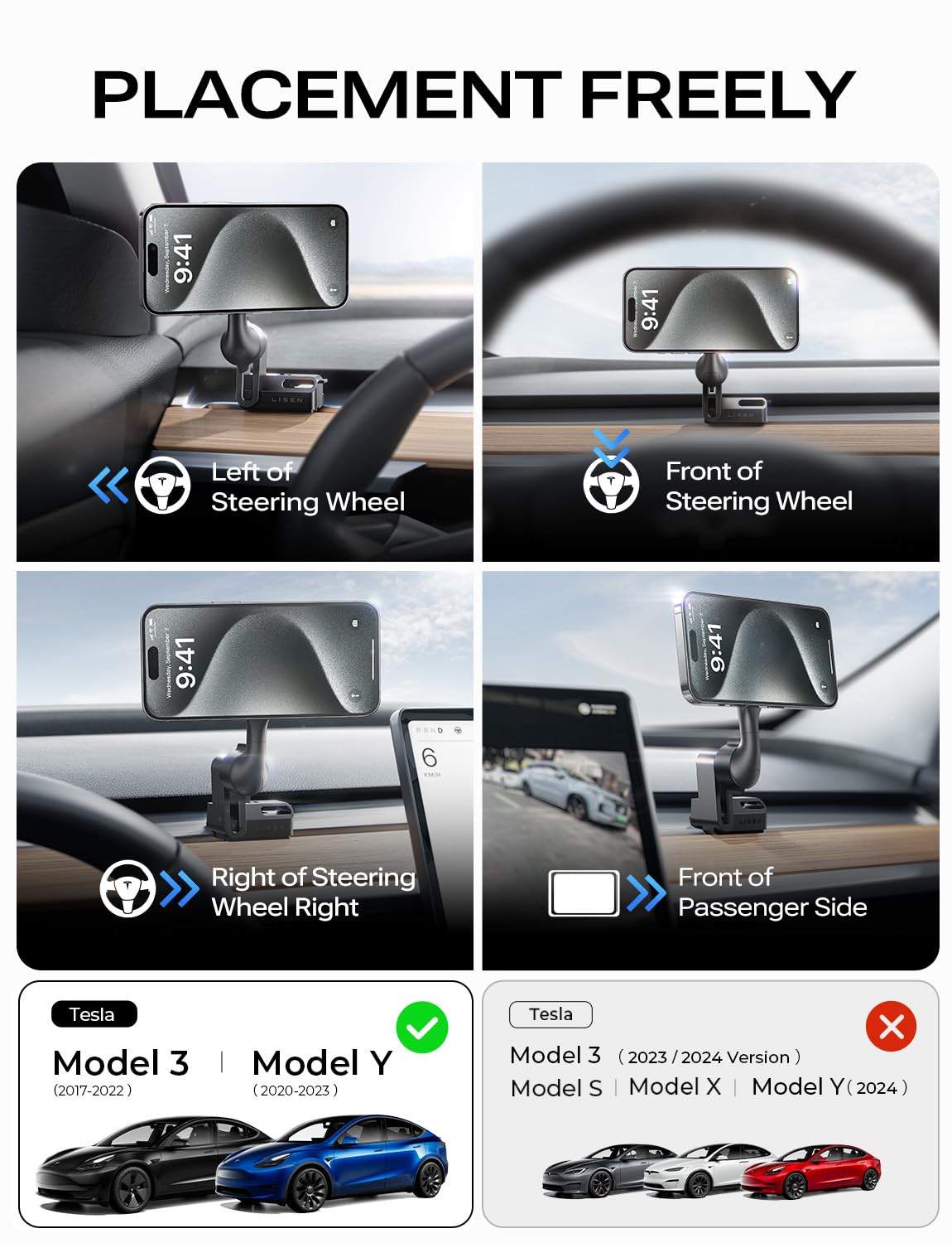 Foto 3 | Soporte De Teléfono Lisen Tesla Para Soporte De Coche Magsafe Tesla Model 3 Y - Venta Internacional.