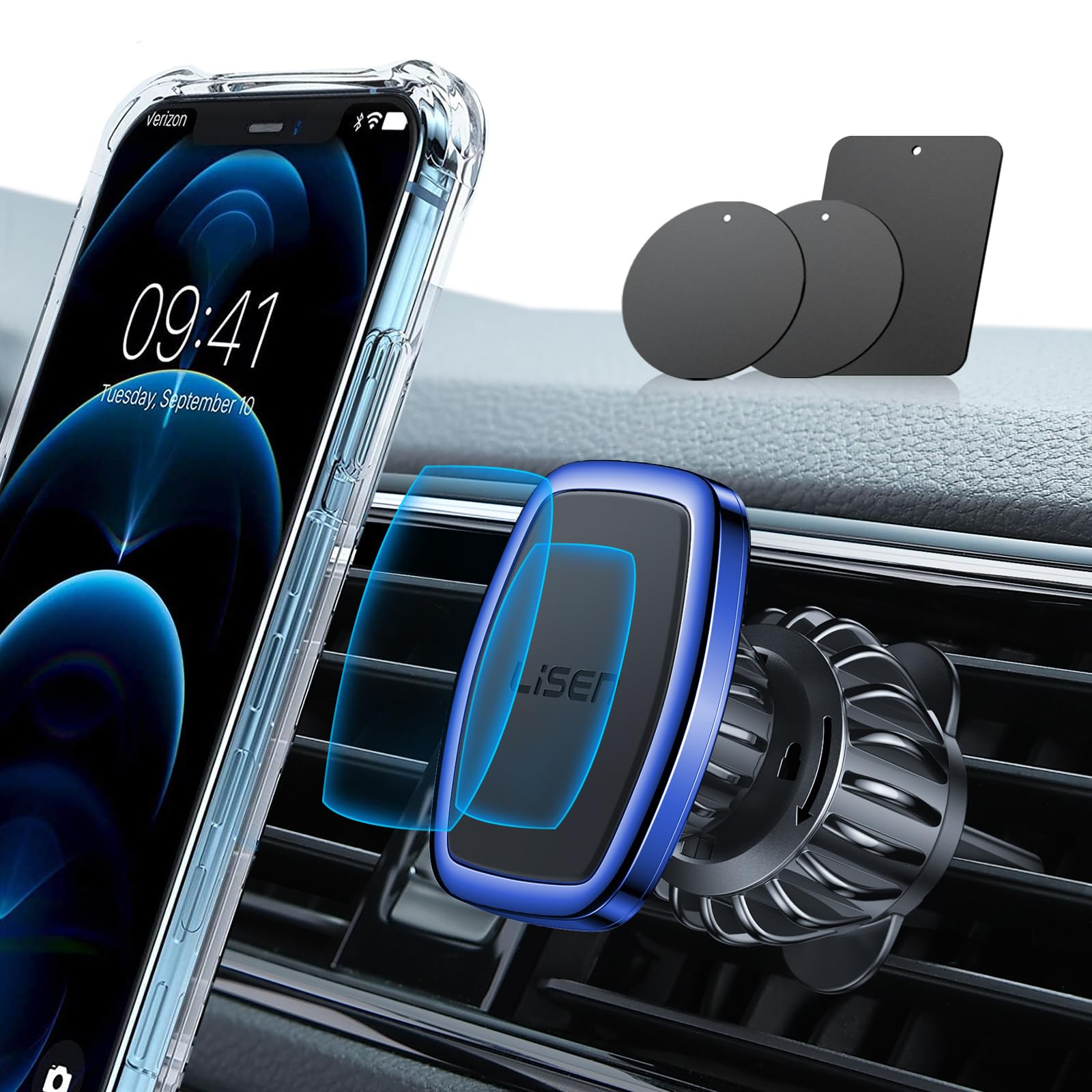 Soporte Para Teléfono Lisen Para Coche, Ultramagnético, 6 Imanes Fuertes, Color Azul - Venta Internacional. $511