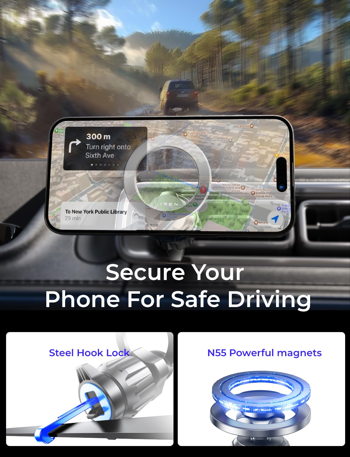 Foto 4 pulgar | Soporte De Coche Lisen Para Iphone 15 Azul Con Rotación De 360° Magsafe - Venta Internacional.