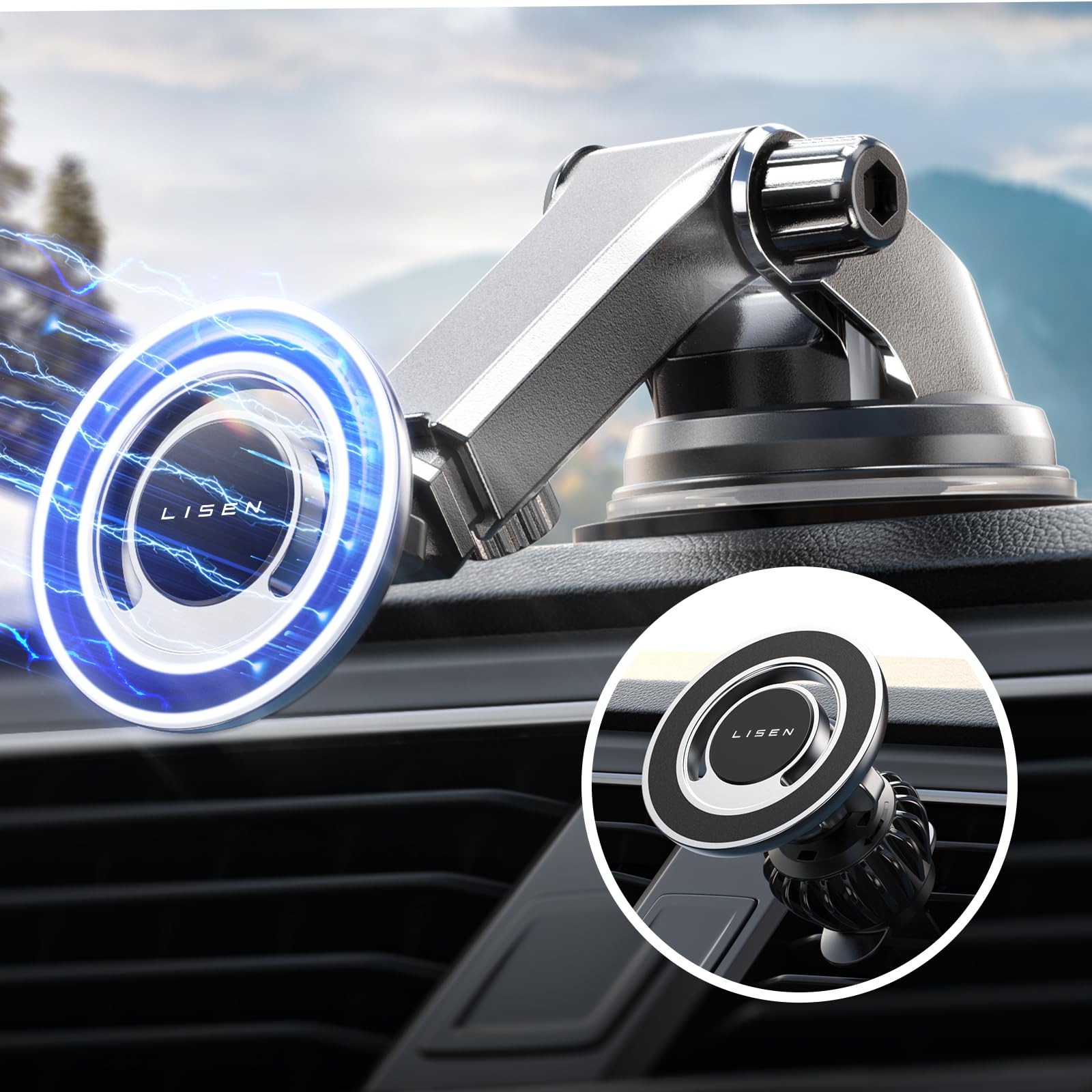Soporte De Coche Lisen 3 En 1 Para Iphone 14/13/12/mini/pro Max Negro - Venta Internacional. $789