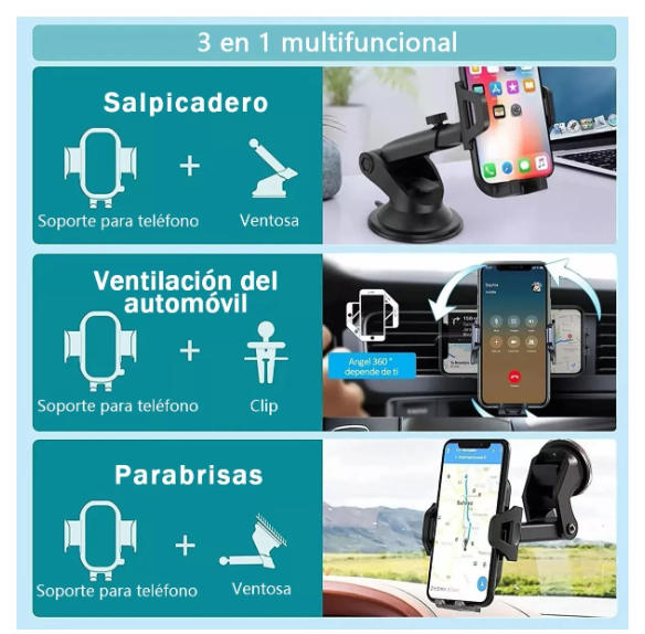 Foto 3 pulgar | Wünd Soporte Para Teléfono Para Coche,soporte Porta Celular 3en1