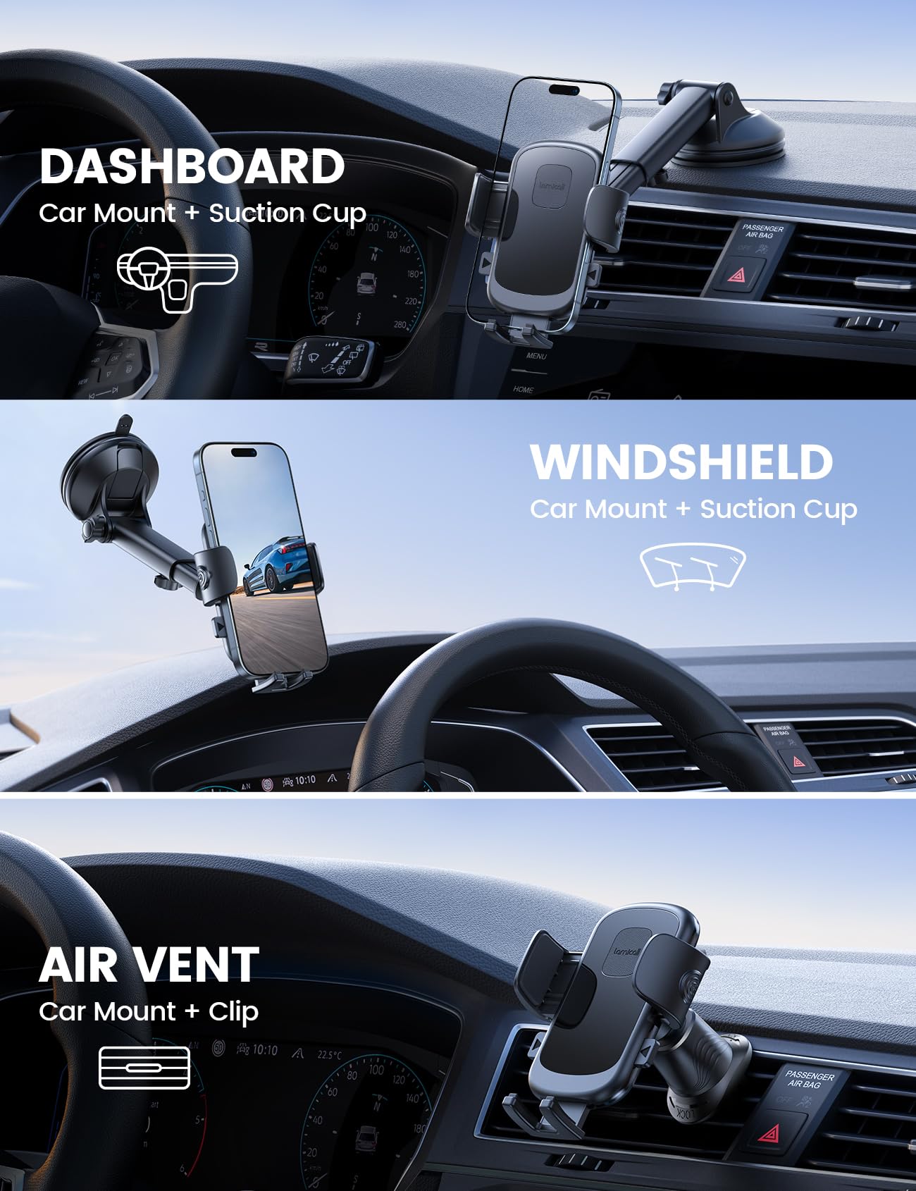 Foto 2 | Soporte Para Teléfono De Coche Lamicall, Ventosa 3 En 1, 360° - Venta Internacional.