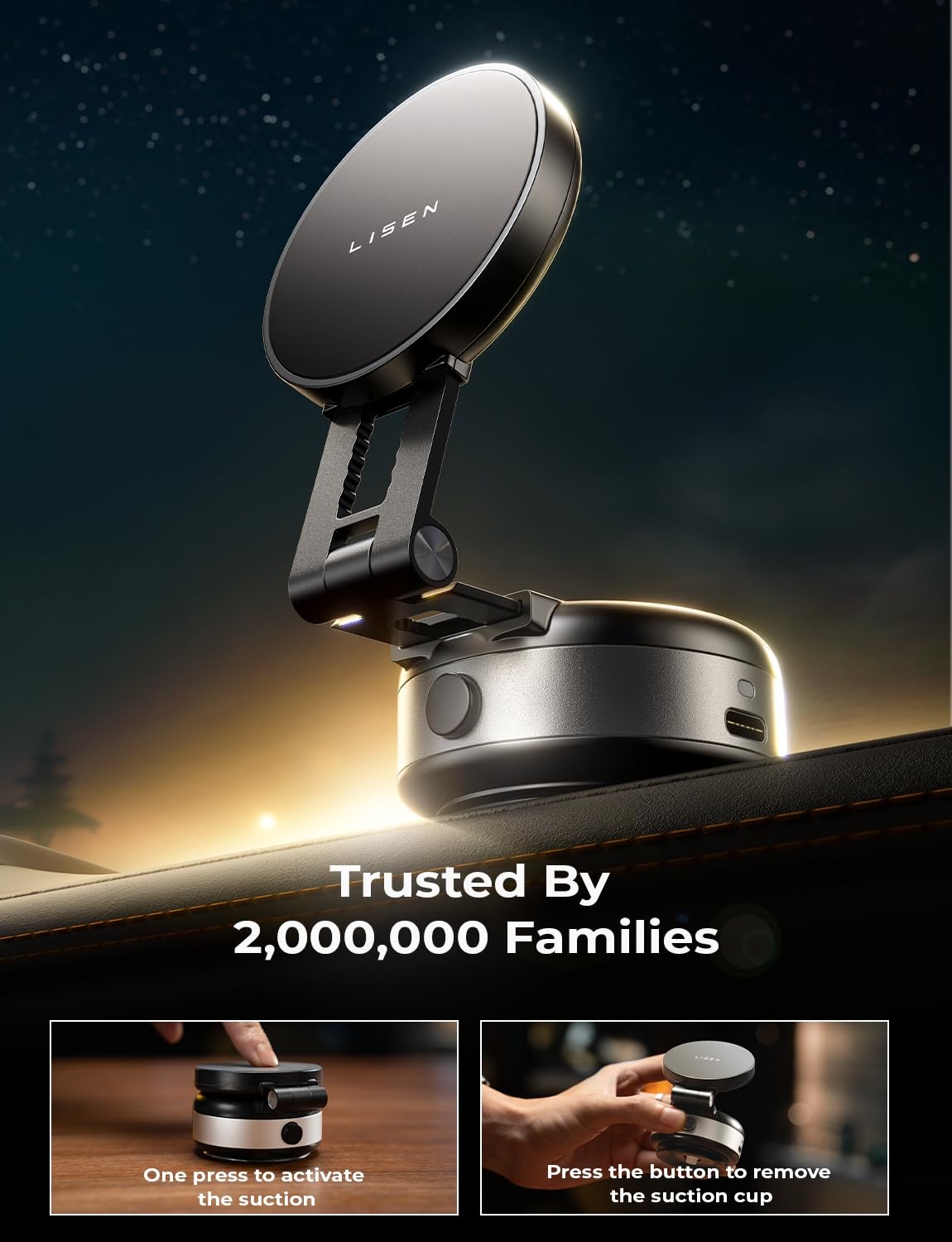 Foto 2 | Soporte De Teléfono De Coche Lisen Con Succión Magnética Al Vacío Para Iphone - Venta Internacional.