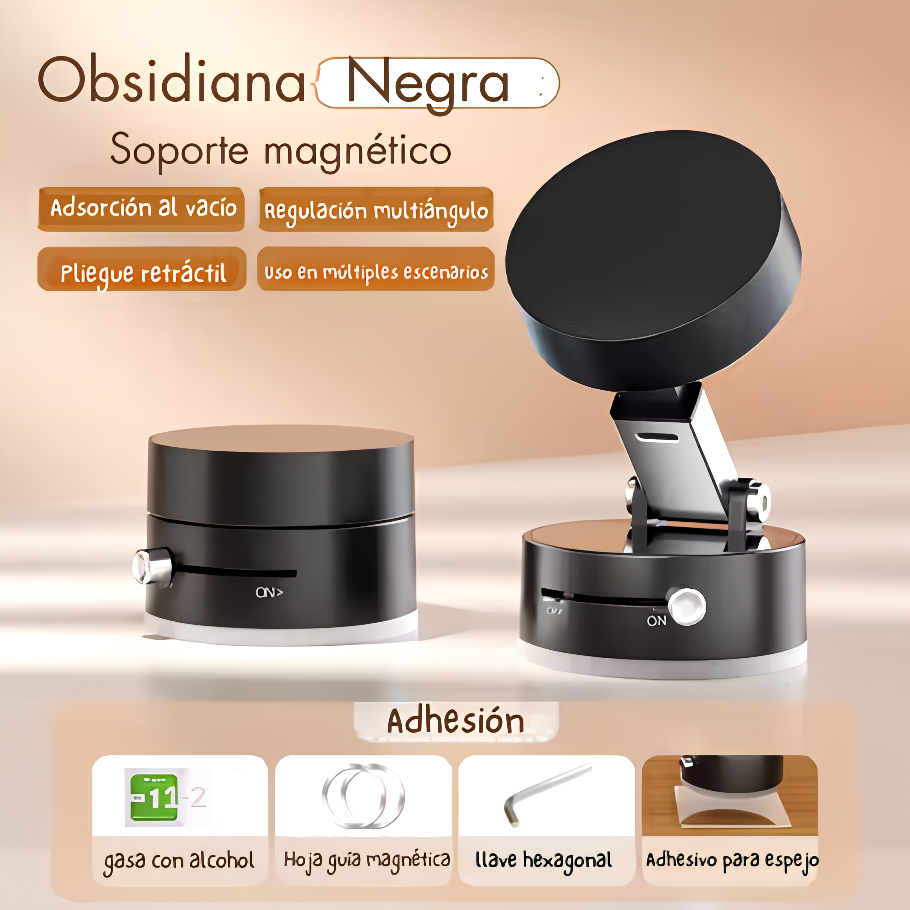 Foto 4 | Soporte Magnético Para Celular, Base Con Ventosa Al Vacío, Multiescena Auto/oficina/viajes, Negro