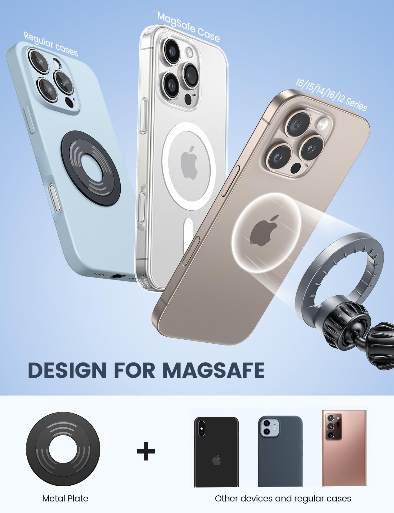 Foto 7 | Soporte De Coche Lamicall Para Teléfono Magsafe Magnético Plateado - Venta Internacional.