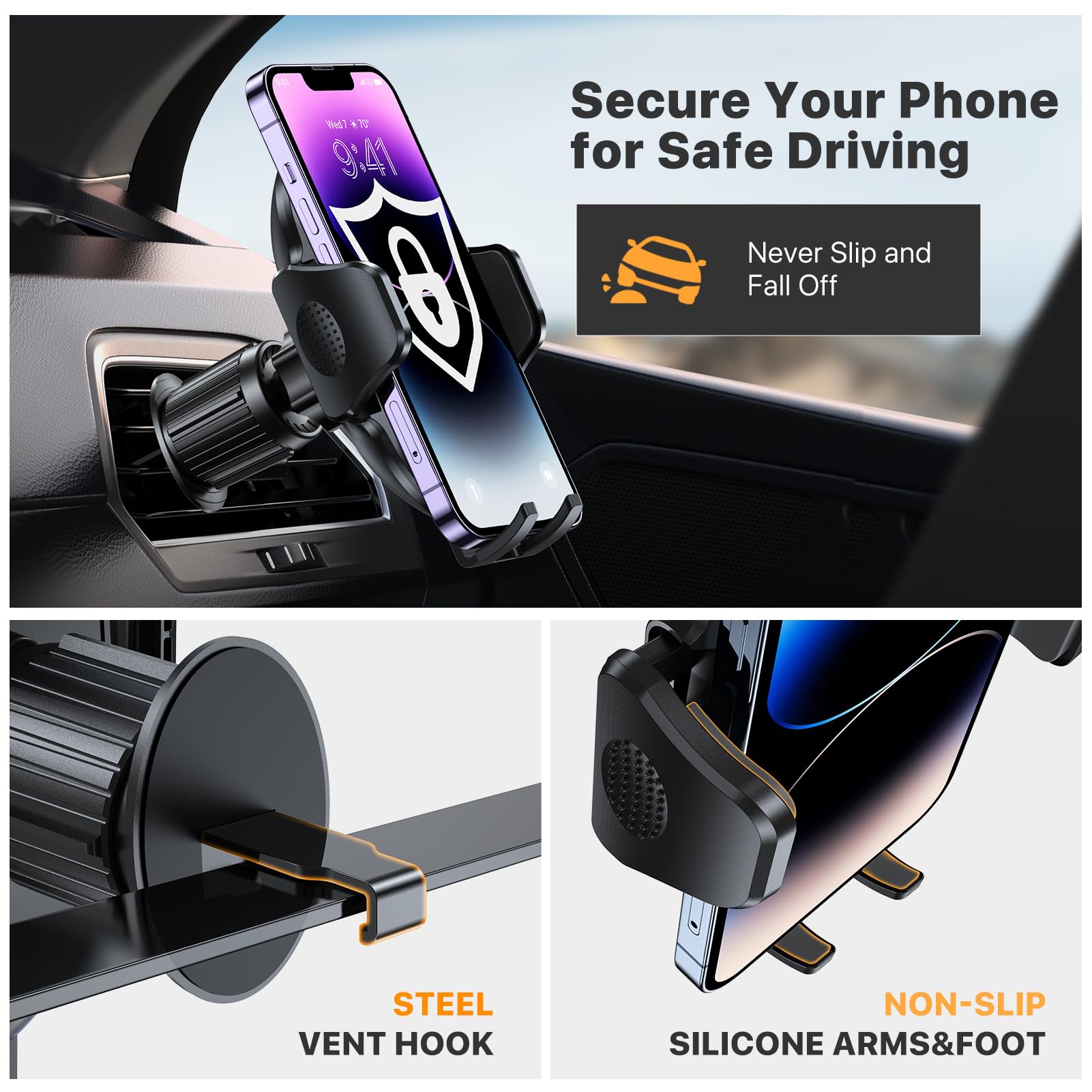 Foto 4 pulgar | Soporte Para Teléfono De Coche Miracase Con Clip De Metal Negro Oscuro - Venta Internacional.