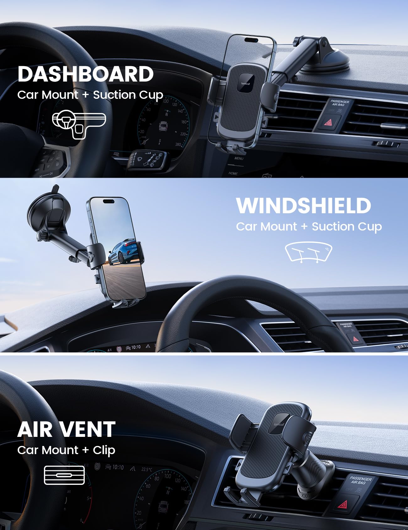 Foto 2 | Soporte Para Teléfono De Coche Lamicall 3 En 1 Para Iphone 16 Y Más - Venta Internacional.