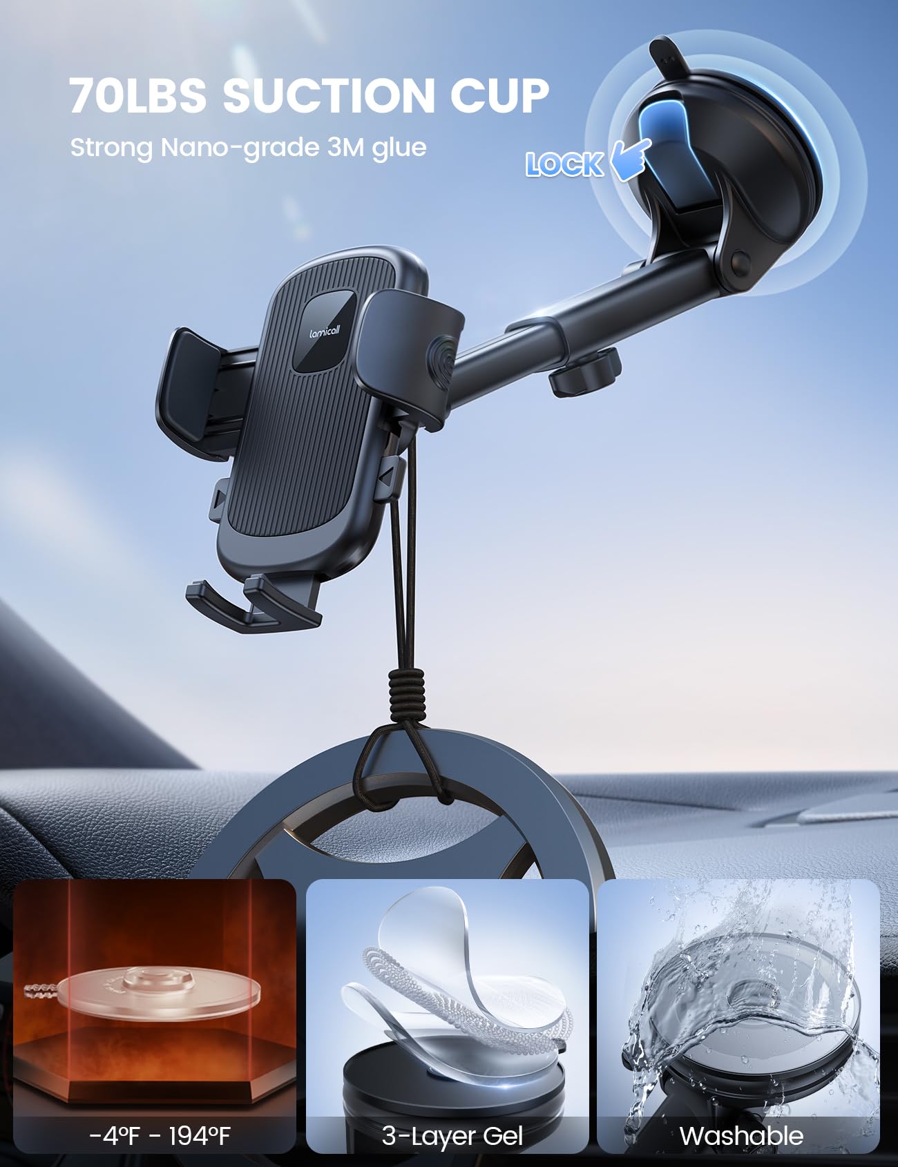 Foto 4 pulgar | Soporte Para Teléfono De Coche Lamicall 3 En 1 Para Iphone 16 Y Más - Venta Internacional.