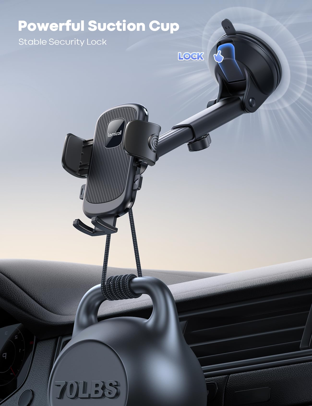 Foto 5 pulgar | Soporte Para Teléfono De Coche Lamicall, Ventosa Más Fuerte, Rotación De 360° - Venta Internacional.