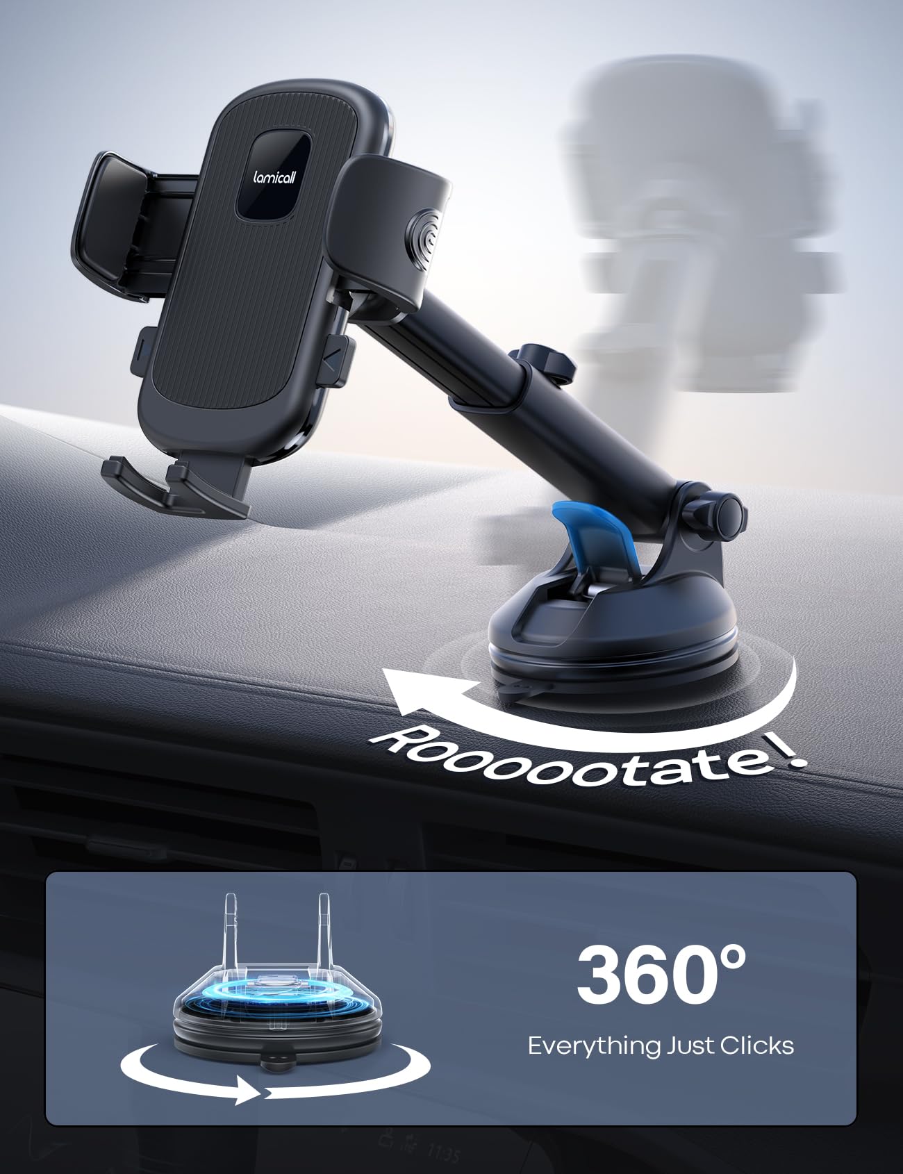 Foto 5 | Soporte Para Teléfono De Coche Lamicall, Ventosa Más Fuerte, Rotación De 360° - Venta Internacional.