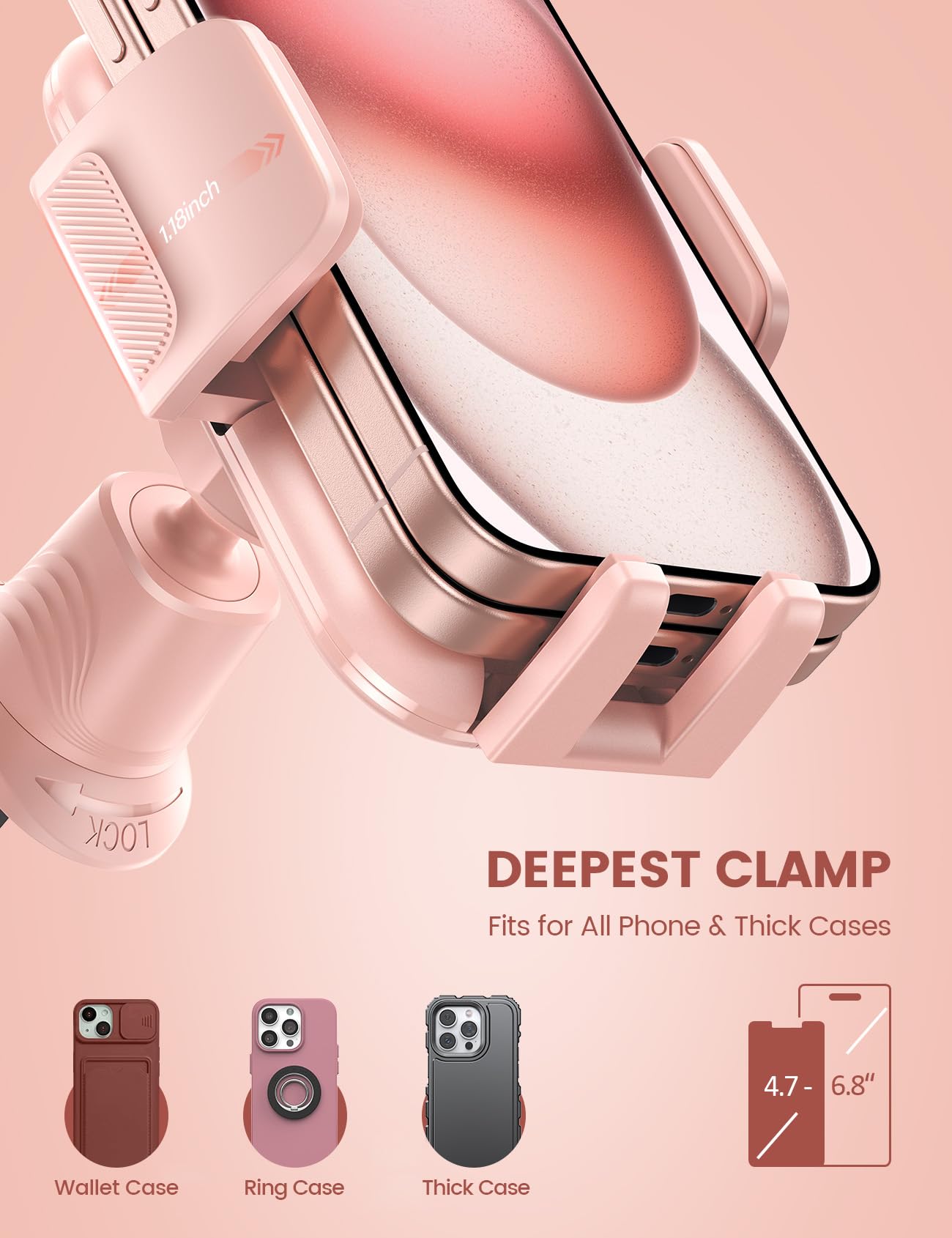 Foto 3 pulgar | Soporte Para Teléfono De Coche Lamicall 2025, Pinza Más Ancha, Ventilación, Rosa - Venta Internacional.