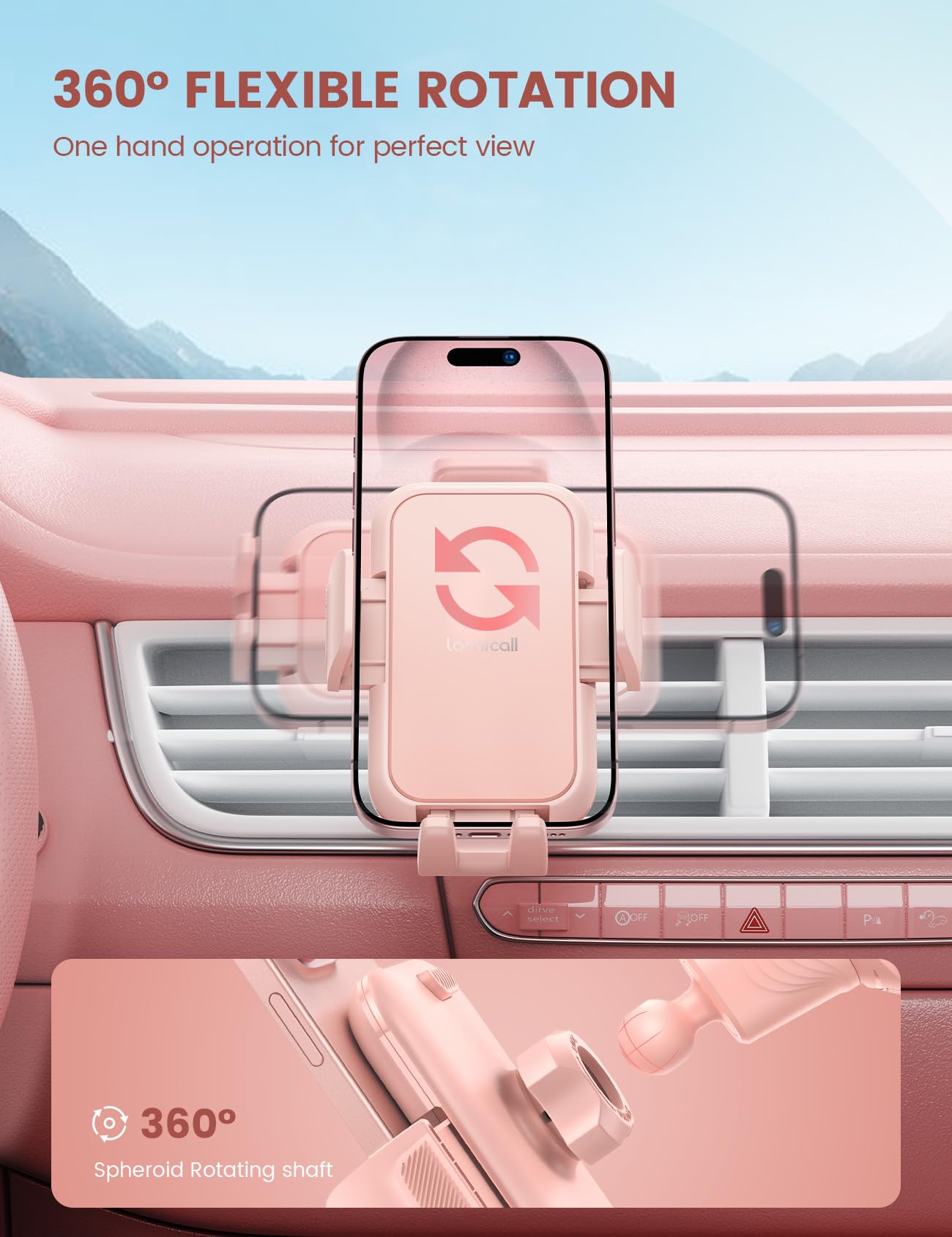 Foto 4 pulgar | Soporte Para Teléfono De Coche Lamicall 2025, Pinza Más Ancha, Ventilación, Rosa - Venta Internacional.