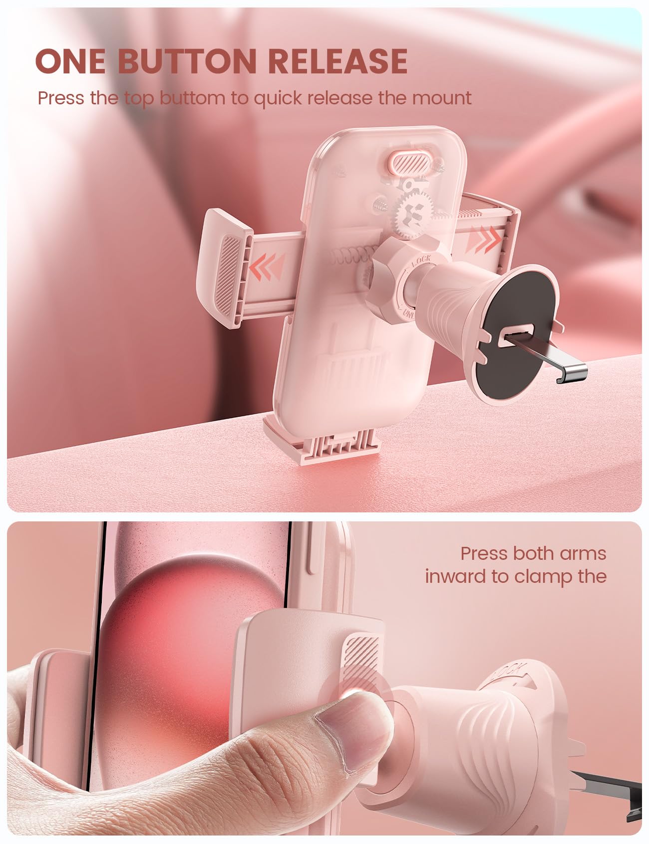 Foto 5 pulgar | Soporte Para Teléfono De Coche Lamicall 2025, Pinza Más Ancha, Ventilación, Rosa - Venta Internacional.