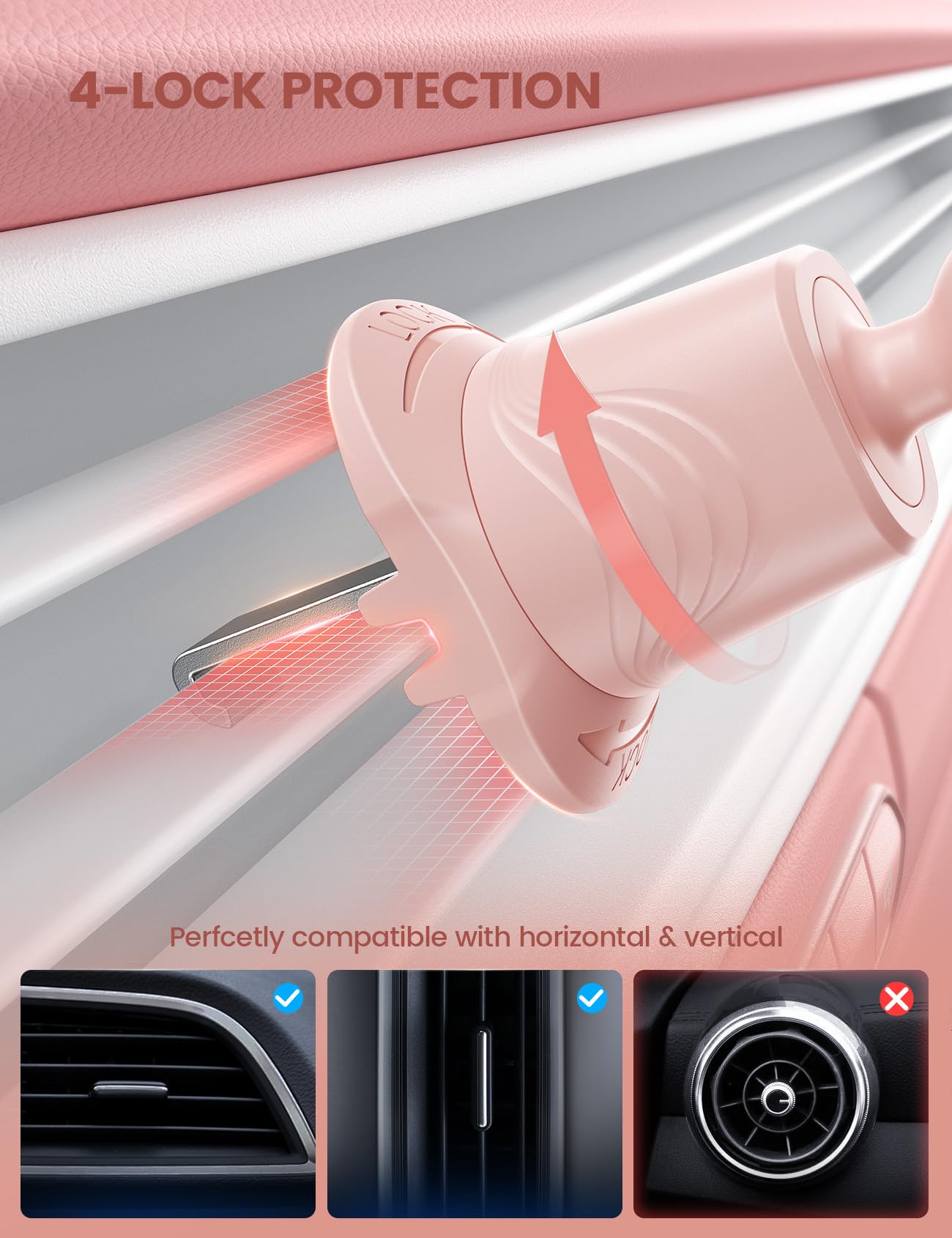 Foto 5 | Soporte Para Teléfono De Coche Lamicall 2025, Pinza Más Ancha, Ventilación, Rosa - Venta Internacional.