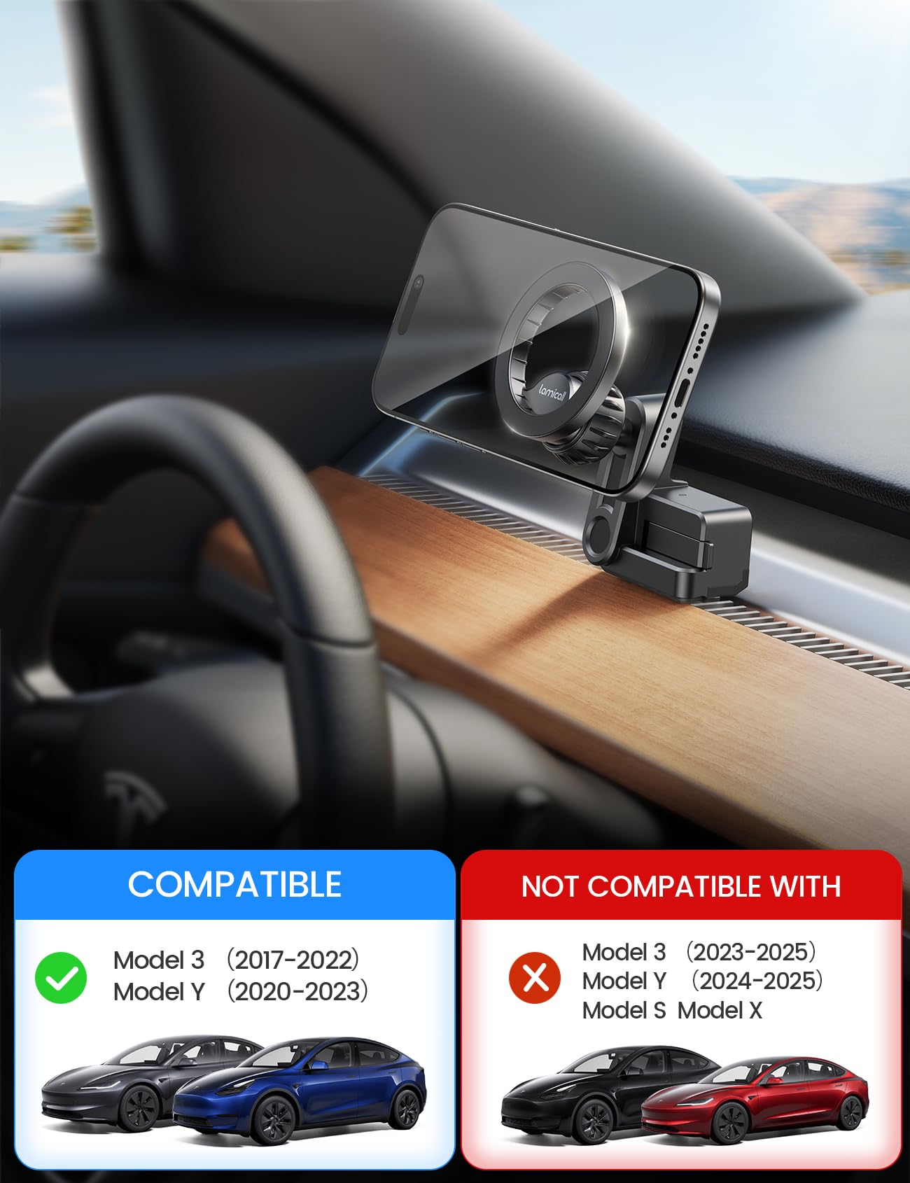 Foto 3 pulgar | Soporte De Teléfono Lamicall Para Tesla Model 3 Y Con Imán - Venta Internacional.