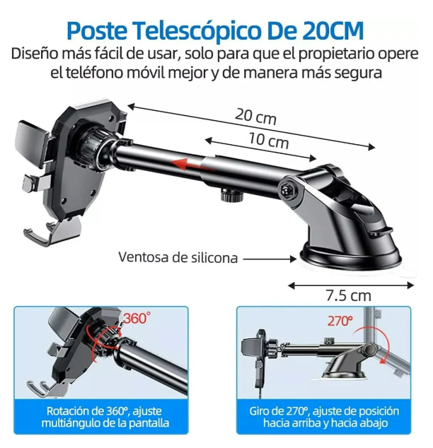 Foto 3 pulgar | Soporte Xtellar Para Celular Coche, Porta Celular Carro 3en1 Estable