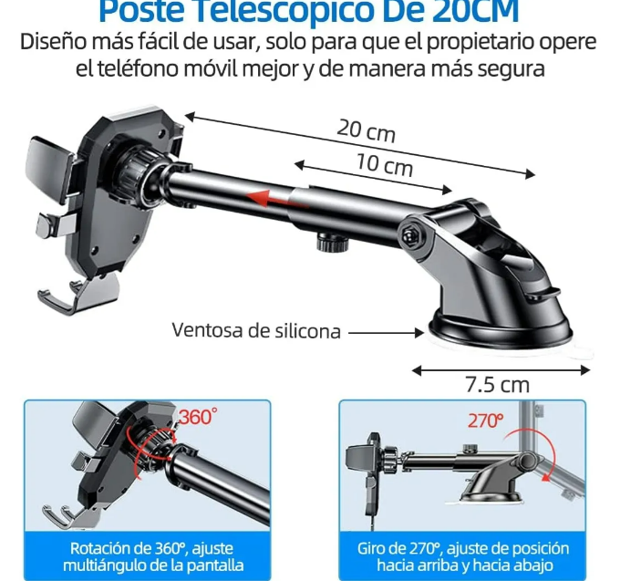 Foto 5 pulgar | Soporte Xtellar Para Celular Coche, Porta Celular Carro 3en1 Estable