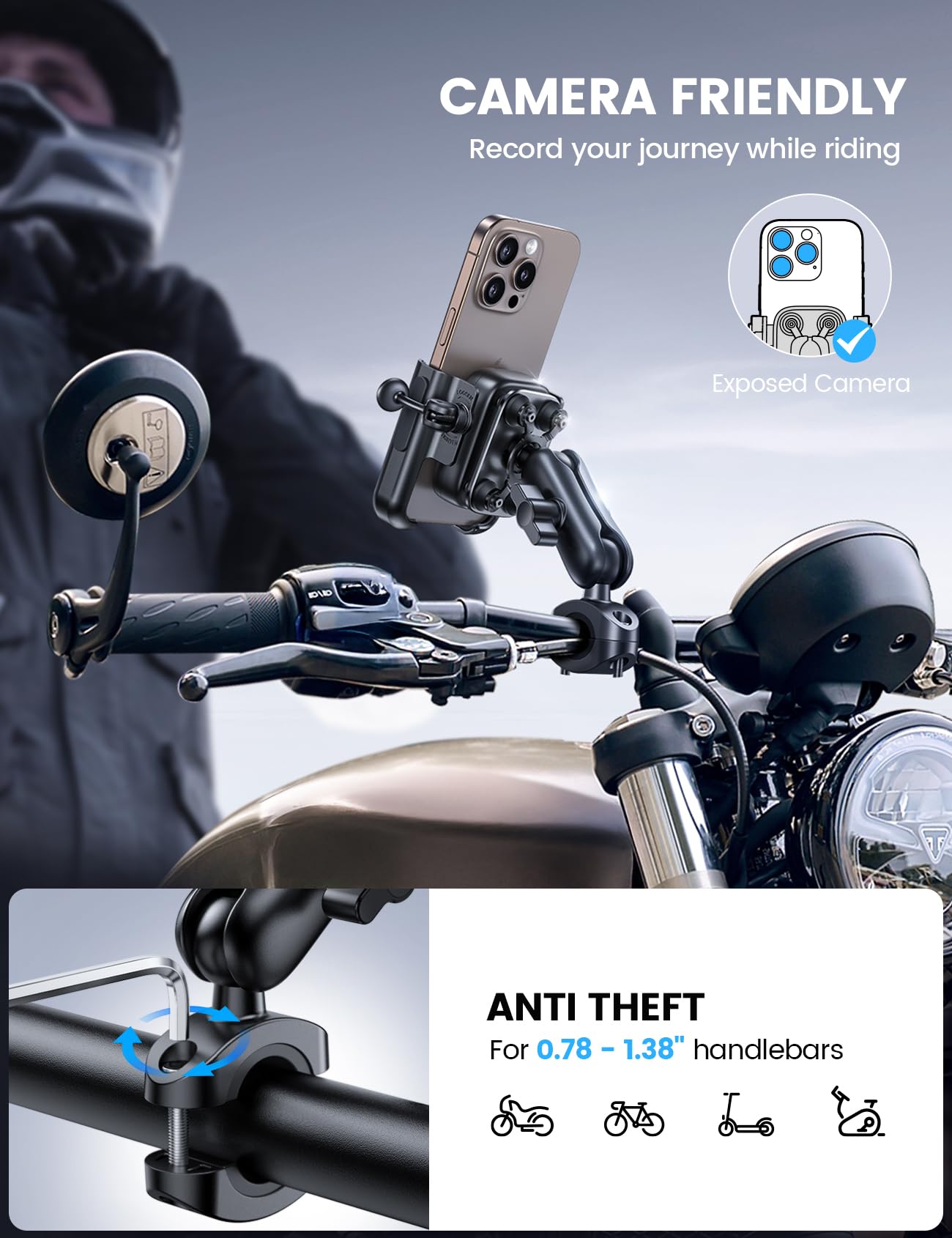Foto 4 | Soporte De Teléfono Para Moto Lamicall, Totalmente Metálico, Para Iphone 16 Pro - Venta Internacional.