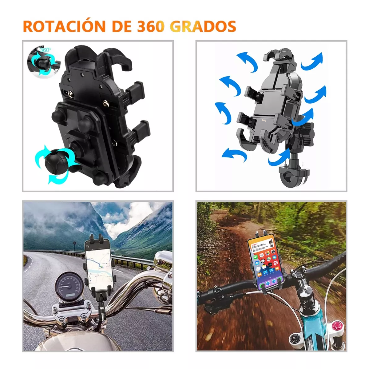 Foto 4 pulgar | Soporte Celular Moto/bicicleta Con Absorción De Choque 2en1 Negro