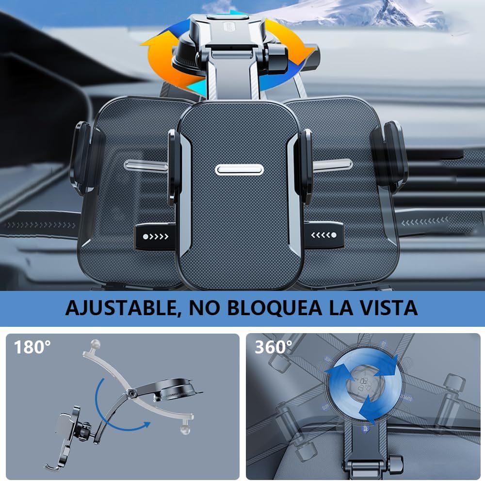 Foto 2 | Soporte De Celular Para Coche Auto Retractil Ajustable Con Ventosa Y Espacio Para Cables Agarre De Pinza