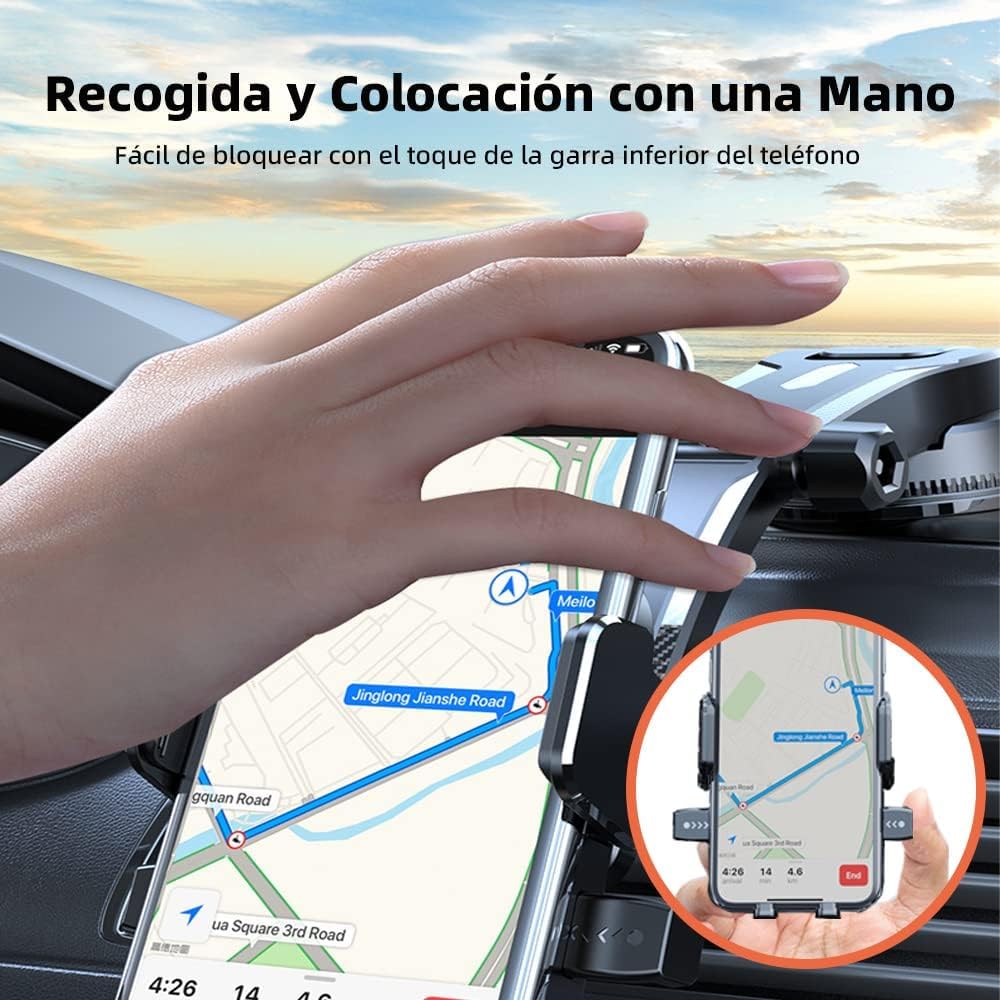 Foto 4 pulgar | Soporte De Celular Para Coche Auto Retractil Ajustable Con Ventosa Y Espacio Para Cables Agarre De Pinza