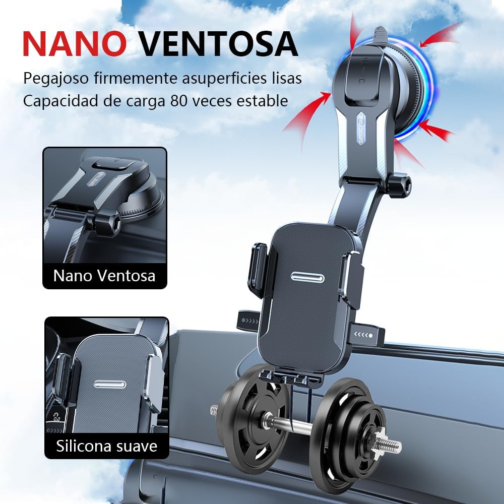 Foto 5 pulgar | Soporte De Celular Para Coche Auto Retractil Ajustable Con Ventosa Y Espacio Para Cables Agarre De Pinza
