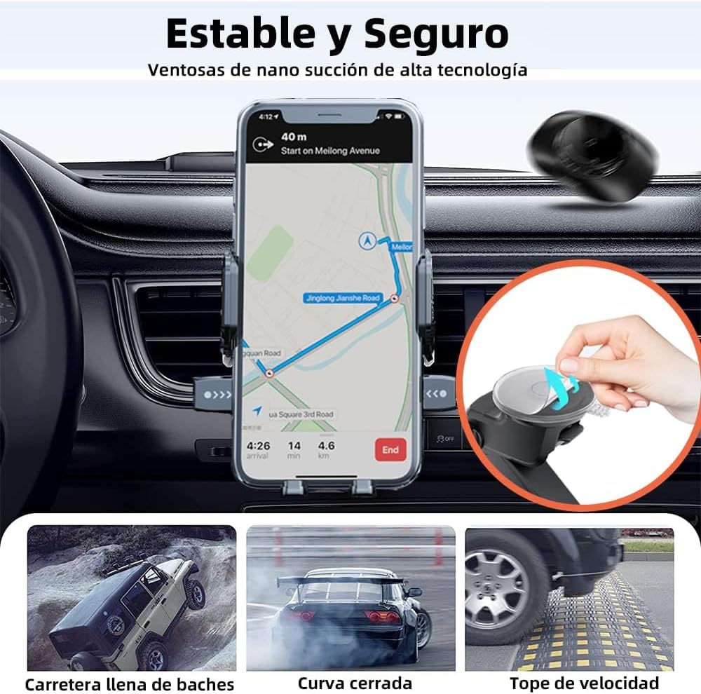 Foto 6 pulgar | Soporte De Celular Para Coche Auto Retractil Ajustable Con Ventosa Y Espacio Para Cables Agarre De Pinza