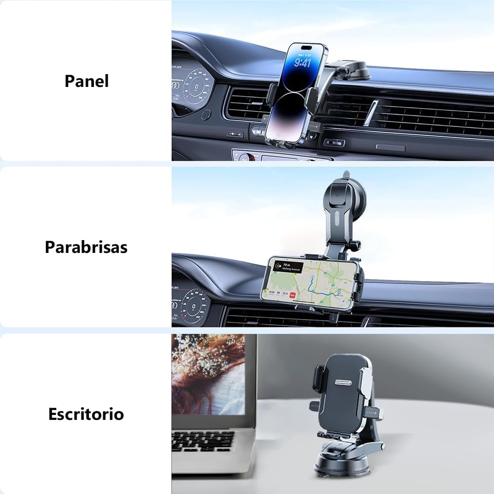 Foto 7 pulgar | Soporte De Celular Para Coche Auto Retractil Ajustable Con Ventosa Y Espacio Para Cables Agarre De Pinza