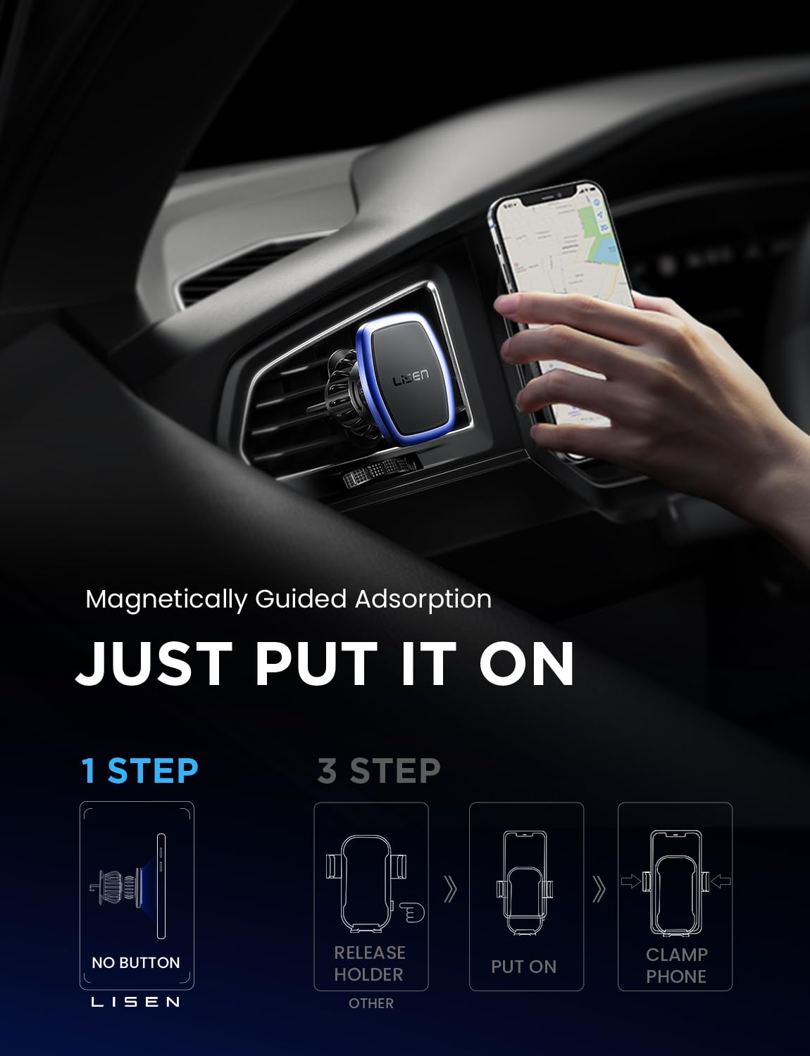 Foto 4 | Soporte Magnético Para Teléfono Lisen Para Ventilación De Coche, Paquete De 2 (azul) - Venta Internacional.
