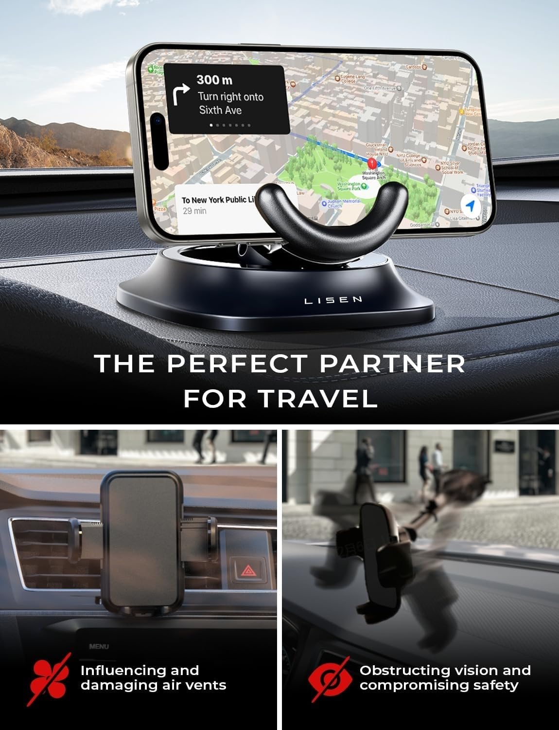 Foto 3 pulgar | Soporte Para Teléfono De Coche Lisen, Giratorio 360°, Con Silicona Antideslizante - Venta Internacional.