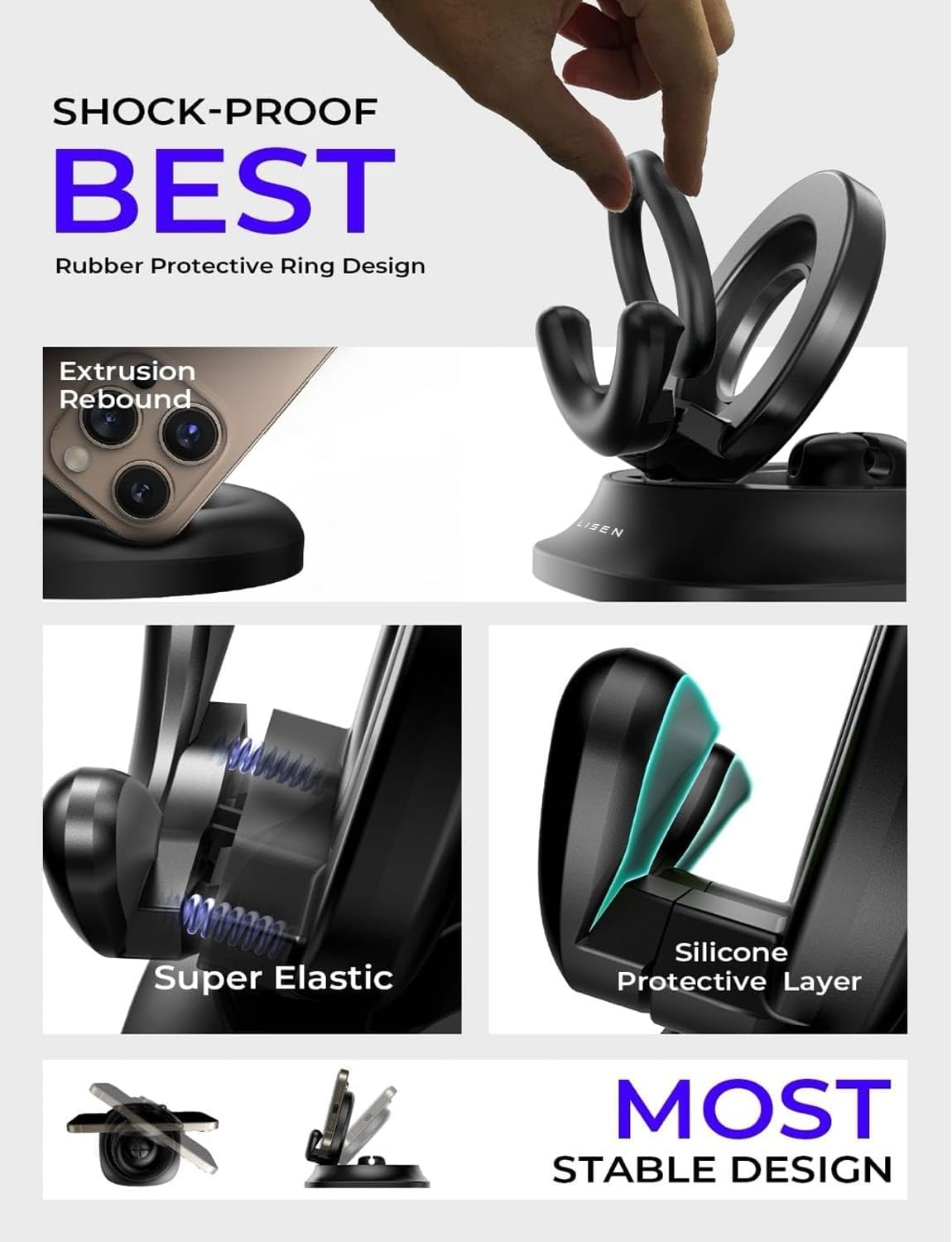 Foto 6 pulgar | Soporte Para Teléfono De Coche Lisen, Giratorio 360°, Con Silicona Antideslizante - Venta Internacional.