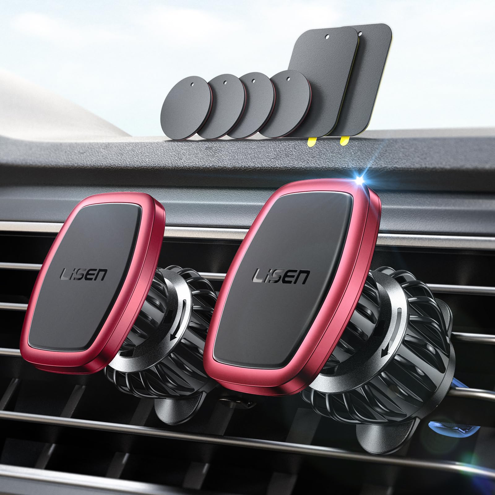Foto 1 | Soporte Magnético Para Teléfono Lisen Para Coche, Paquete De 2 (rojo) - Venta Internacional.