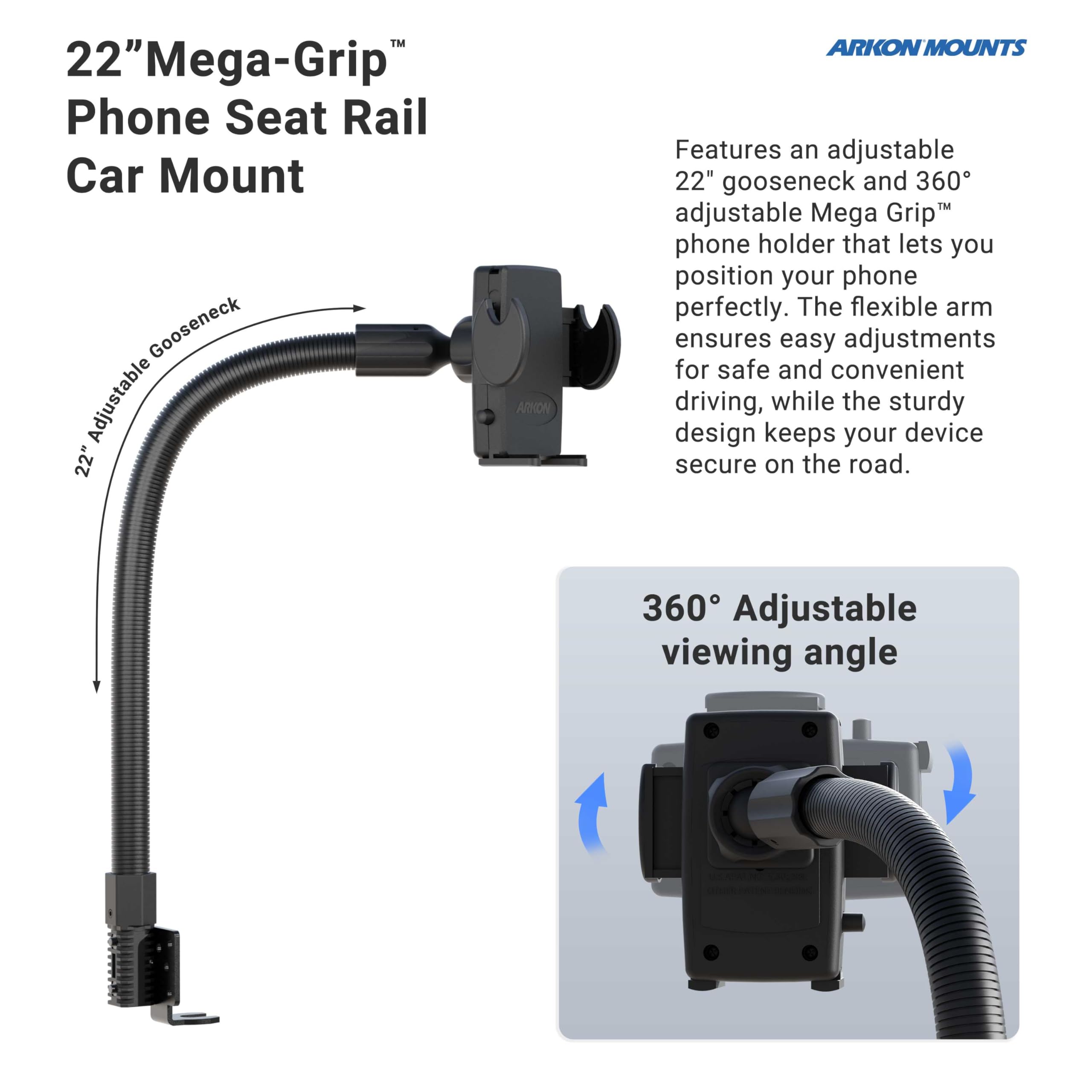 Foto 3 pulgar | Soporte Para Teléfono, Asiento De Coche, Soporte Para Raíles Arkon Mounts Professional - Venta Internacional.