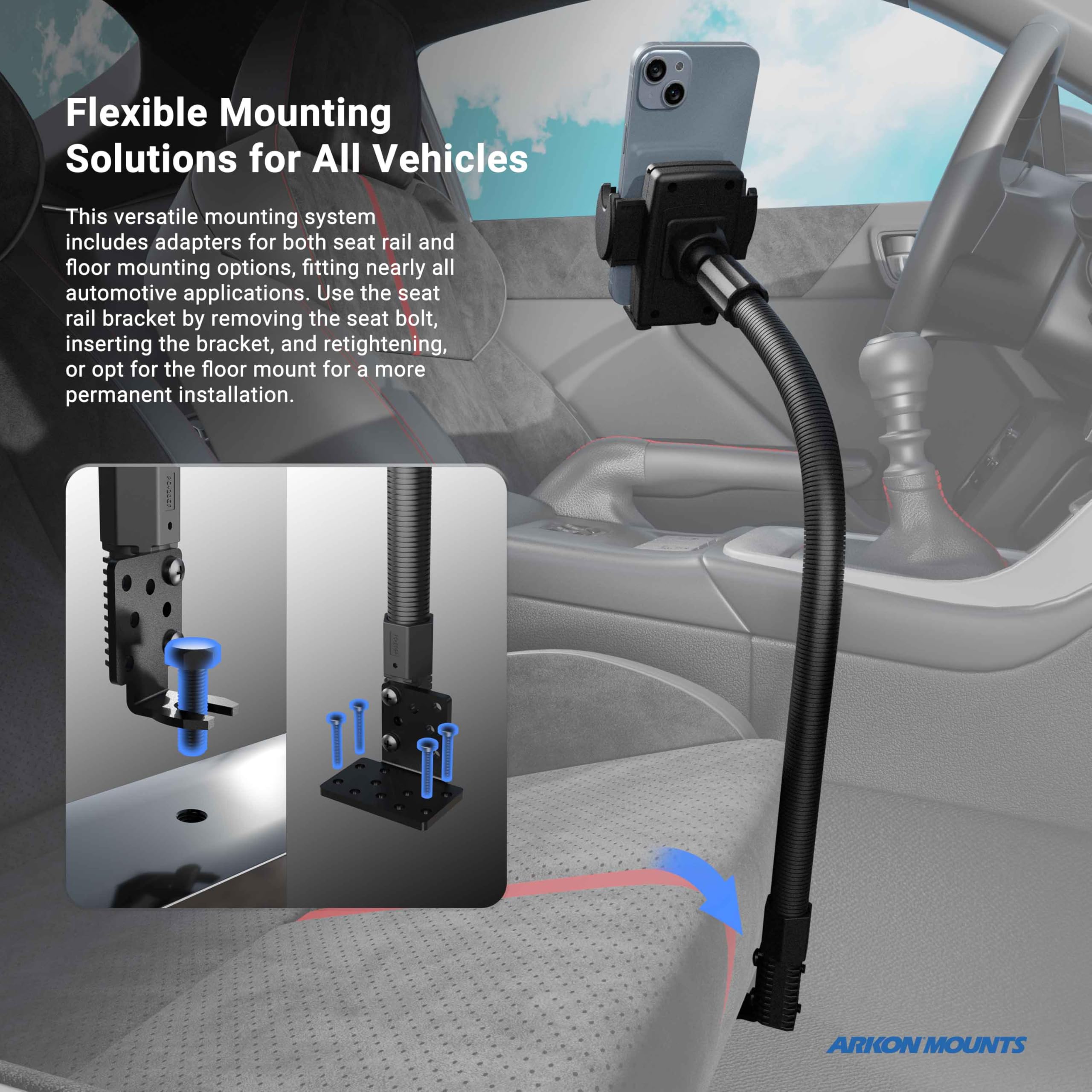 Foto 5 pulgar | Soporte Para Teléfono, Asiento De Coche, Soporte Para Raíles Arkon Mounts Professional - Venta Internacional.
