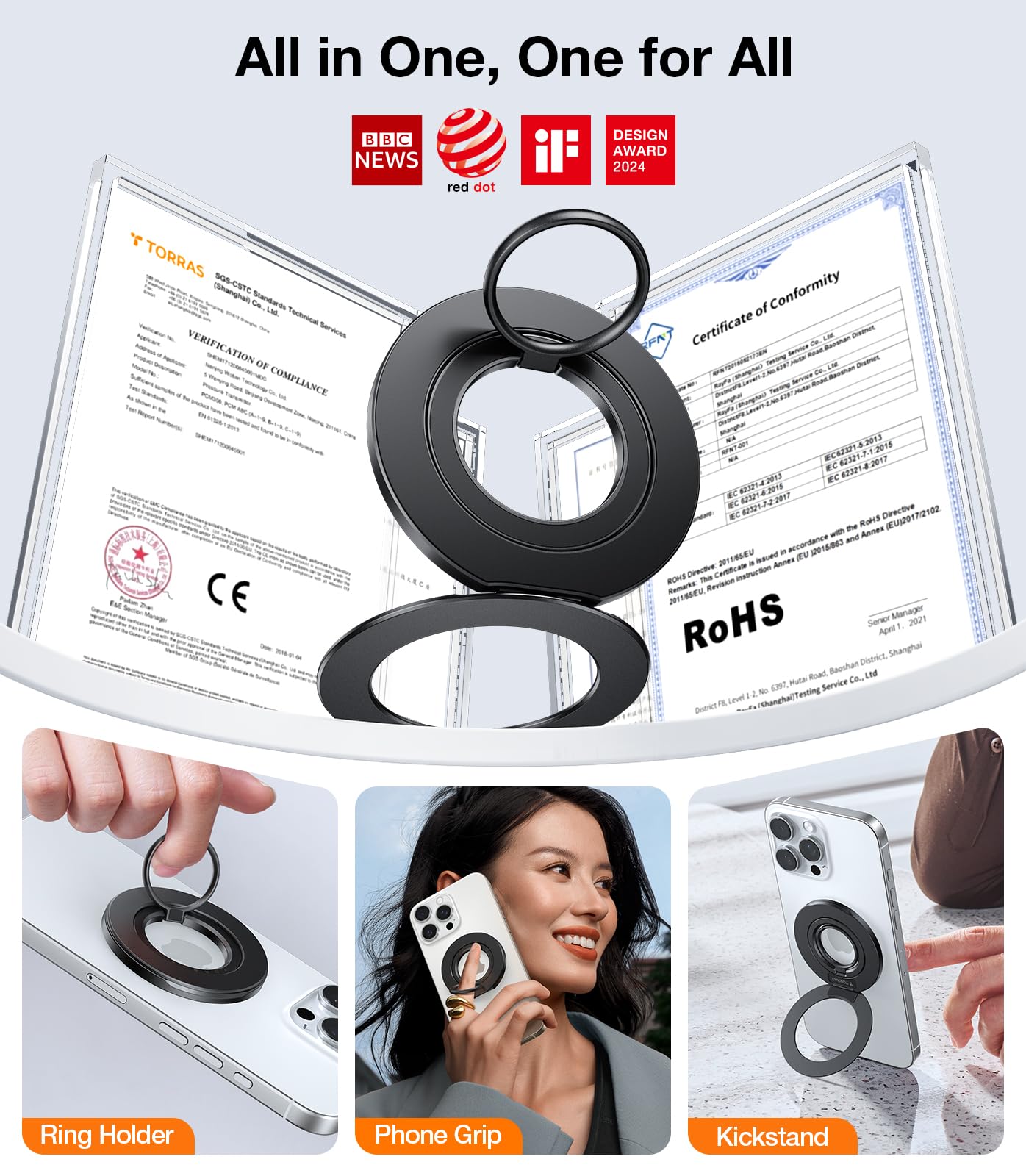 Foto 3 pulgar | Soporte Para Teléfono Con Forma De Anillo Torras Thin Fit Magsafe, Negro - Venta Internacional.
