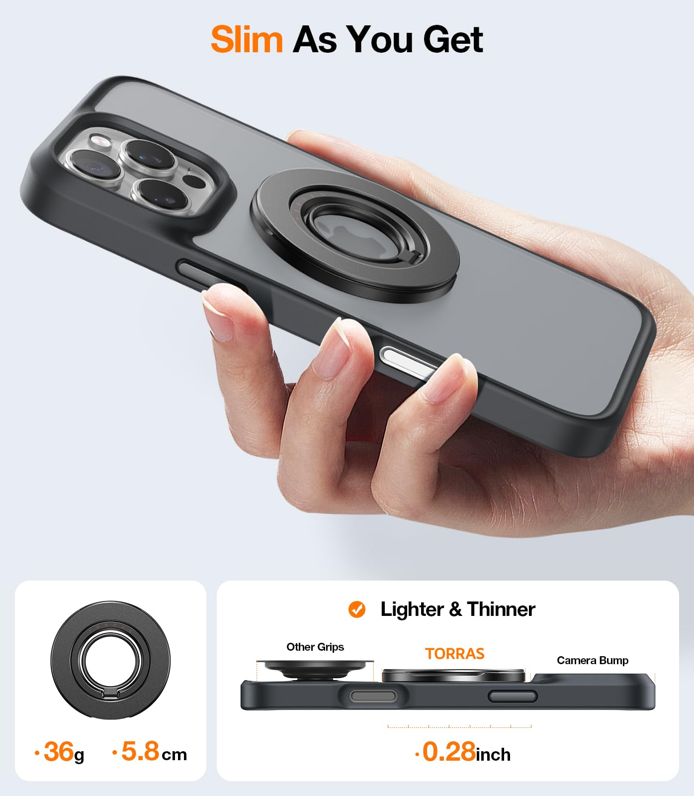 Foto 7 | Soporte Para Teléfono Con Forma De Anillo Torras Thin Fit Magsafe, Negro - Venta Internacional.