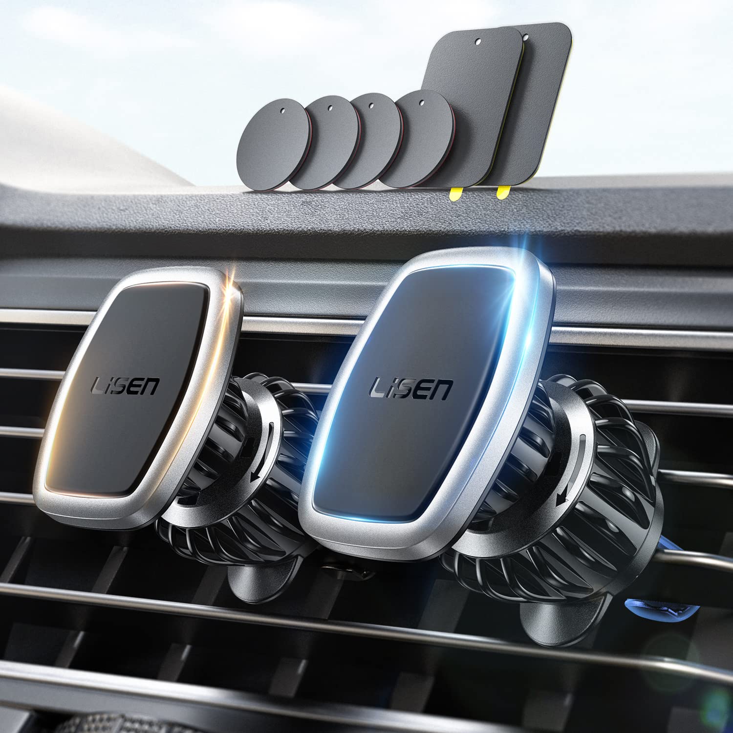 Foto 1 | Soporte Magnético Lisen Para Ventilación De Coche, Paquete De 2 Unidades, Plateado - Venta Internacional.