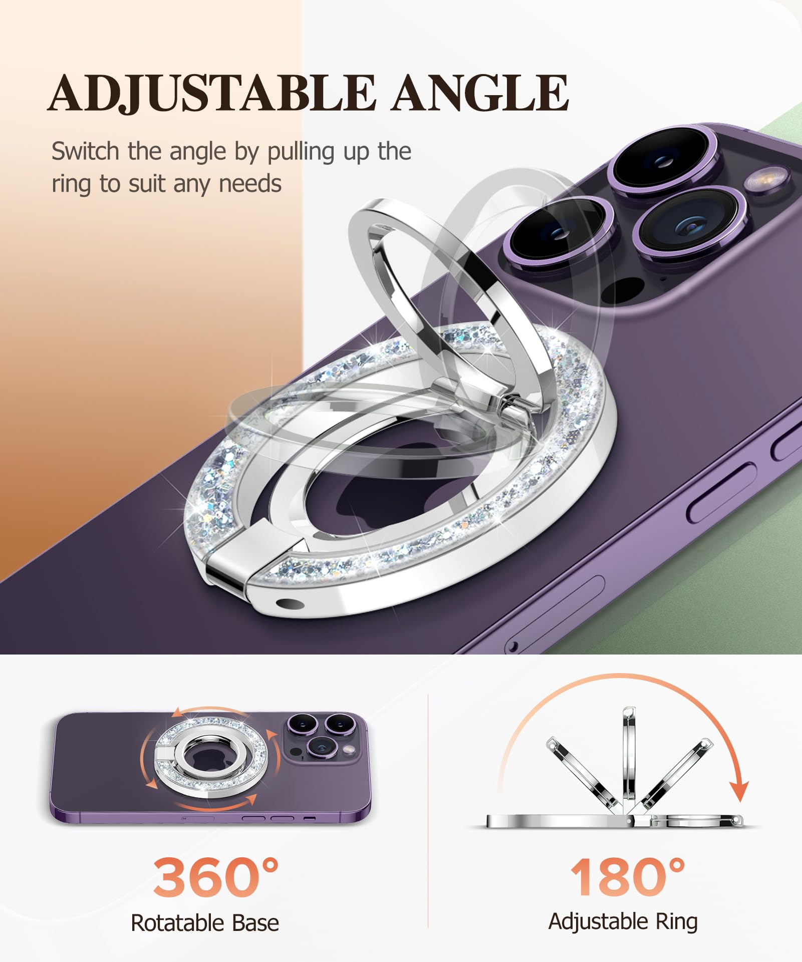 Foto 4 pulgar | Soporte Magnético Para Anillo De Teléfono Gviewin Para Iphone 16 Pro Max, Plateado - Venta Internacional.