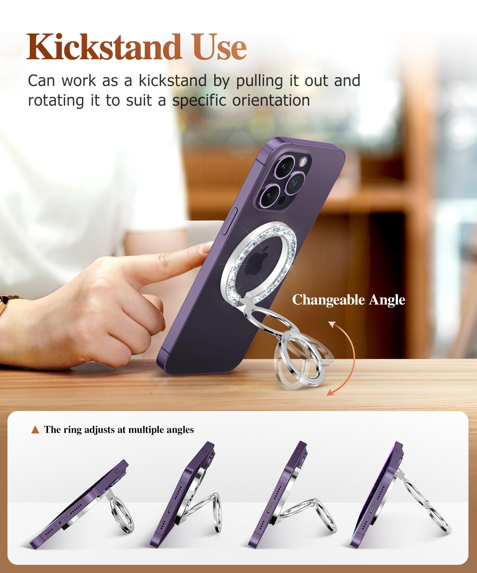 Foto 4 | Soporte Magnético Para Anillo De Teléfono Gviewin Para Iphone 16 Pro Max, Plateado - Venta Internacional.