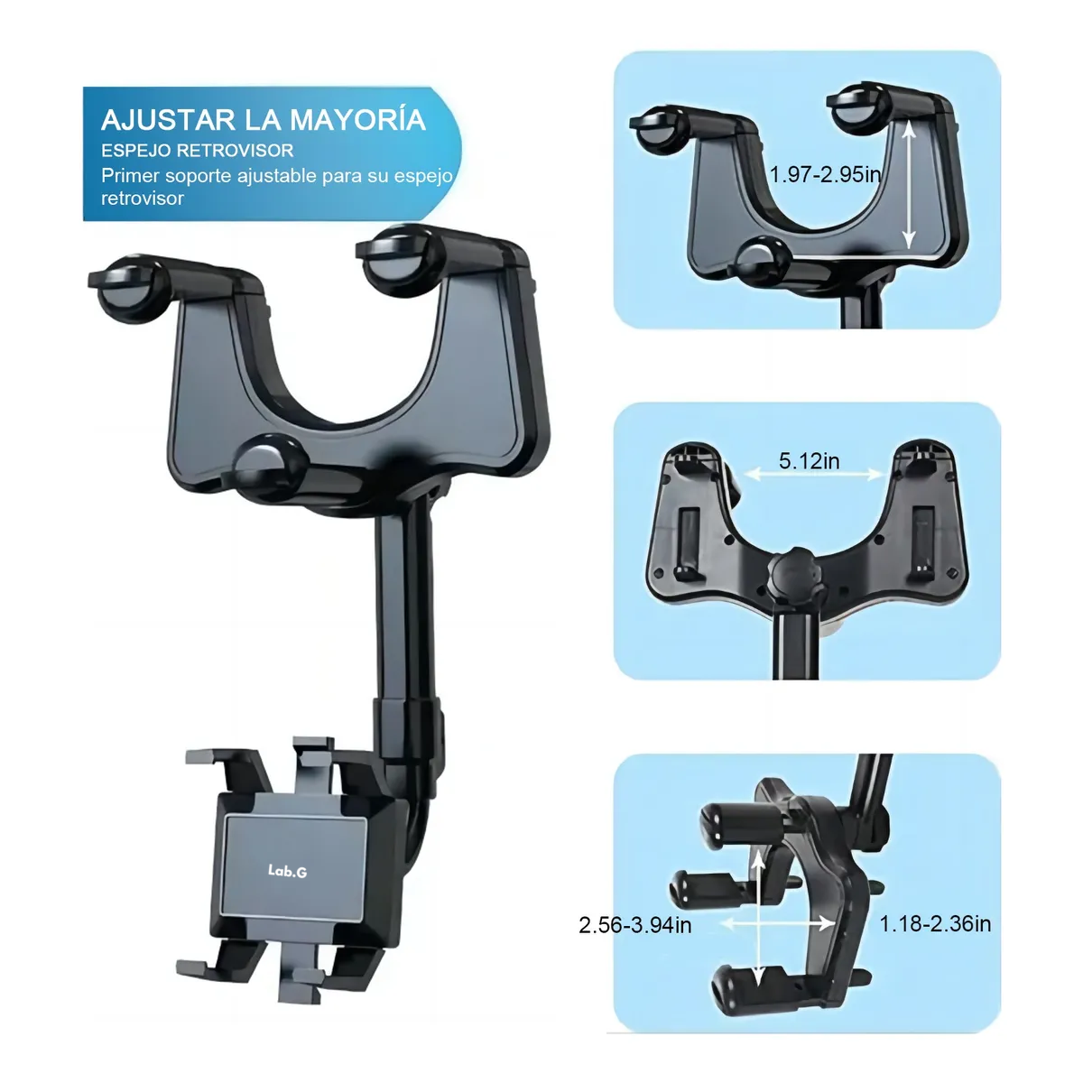 Foto 3 pulgar | Soporte Para Celular Coche Estable 360 Grado Negro Panel Cuadrado