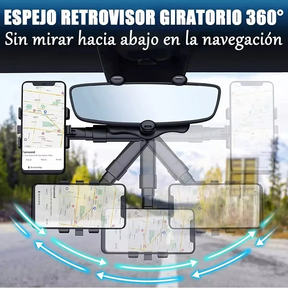 Foto 4 pulgar | Soporte Para Celular Coche Estable 360 Grado Negro Panel Cuadrado