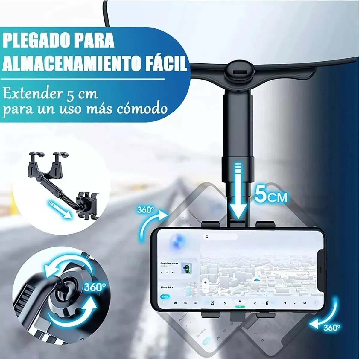 Foto 6 pulgar | Soporte Para Celular Coche Estable 360 Grado Negro Panel Cuadrado