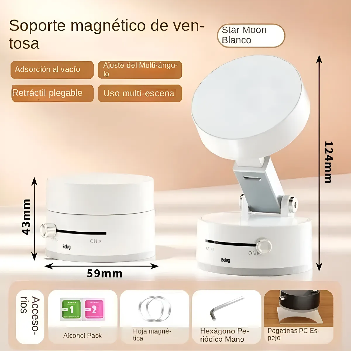 Foto 3 pulgar | Soporte Magnético Celular Con Ventosa Para Teléfono Blanco