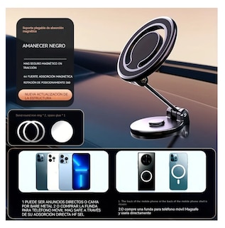 Foto 3 | Soporte De Celular Magnético Para Auto Magsafe De 360° Negro